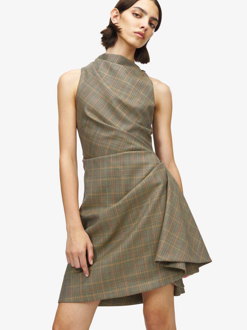 Country Check Asymmetric Mini Dress