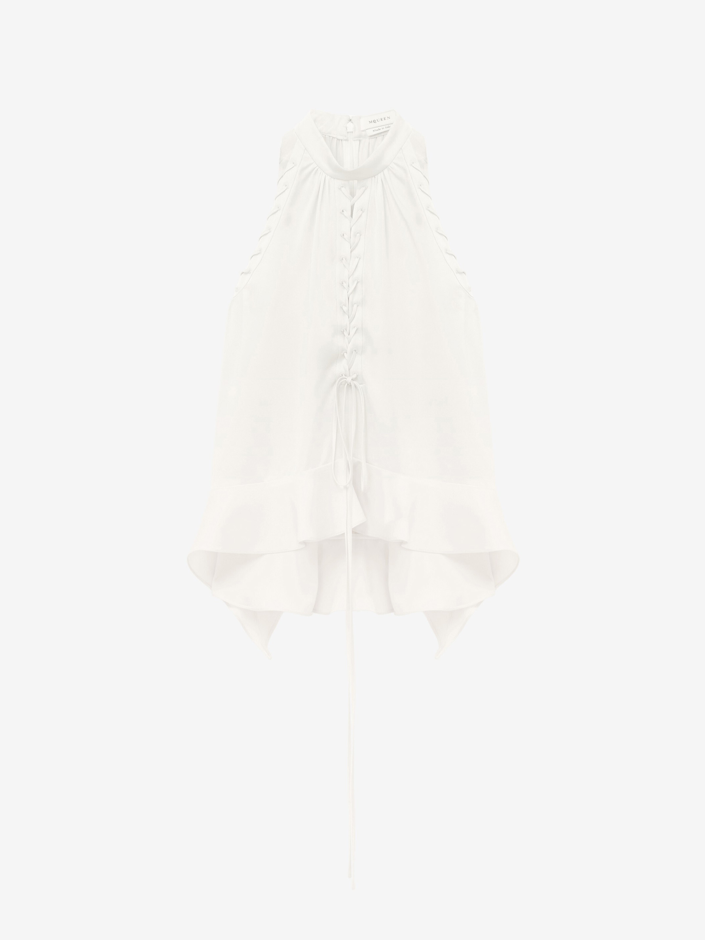 Women's Lace-Up Halter Top in Cream in Fabric: 61% Viscose -  39% Acetate | Alexander McQueen - image 1
