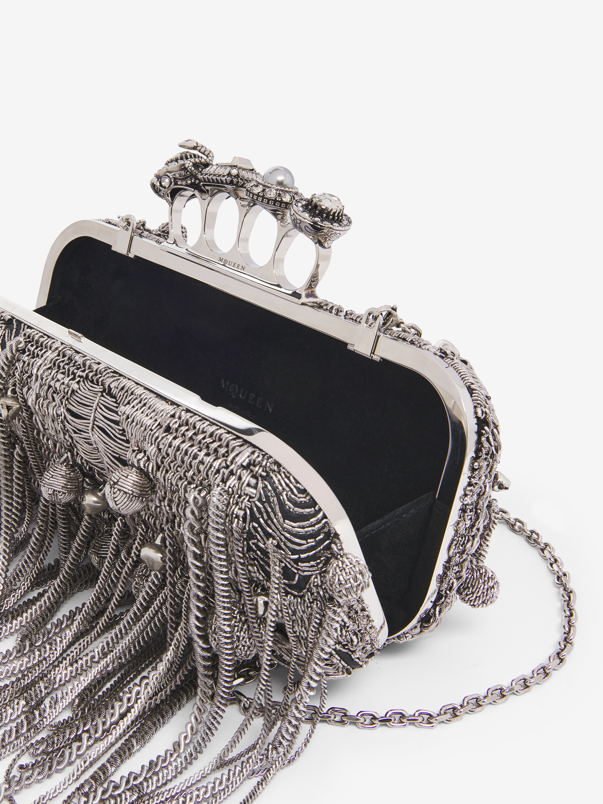 Women's Snake Knuckle Long Clutch in Black/Silver in Lamb Leather | Alexander McQueen - image 5