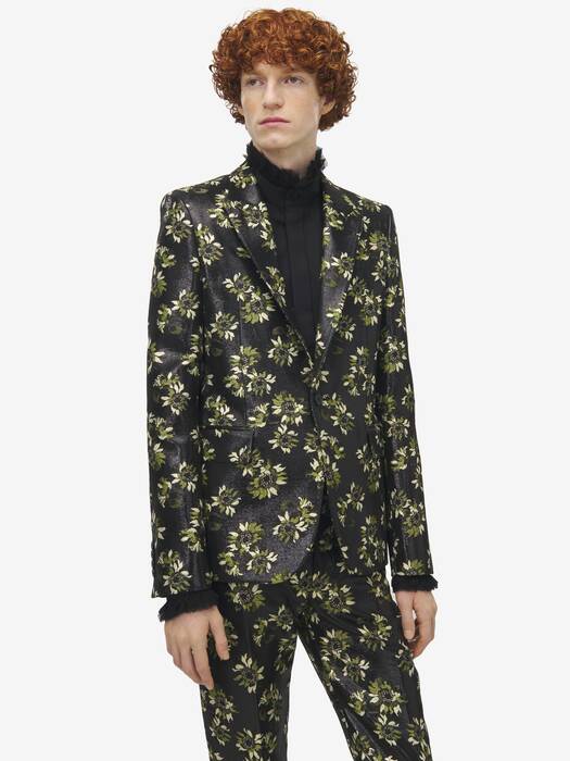 Men's Sunflower Jacquard Single-breasted Jacket in Black