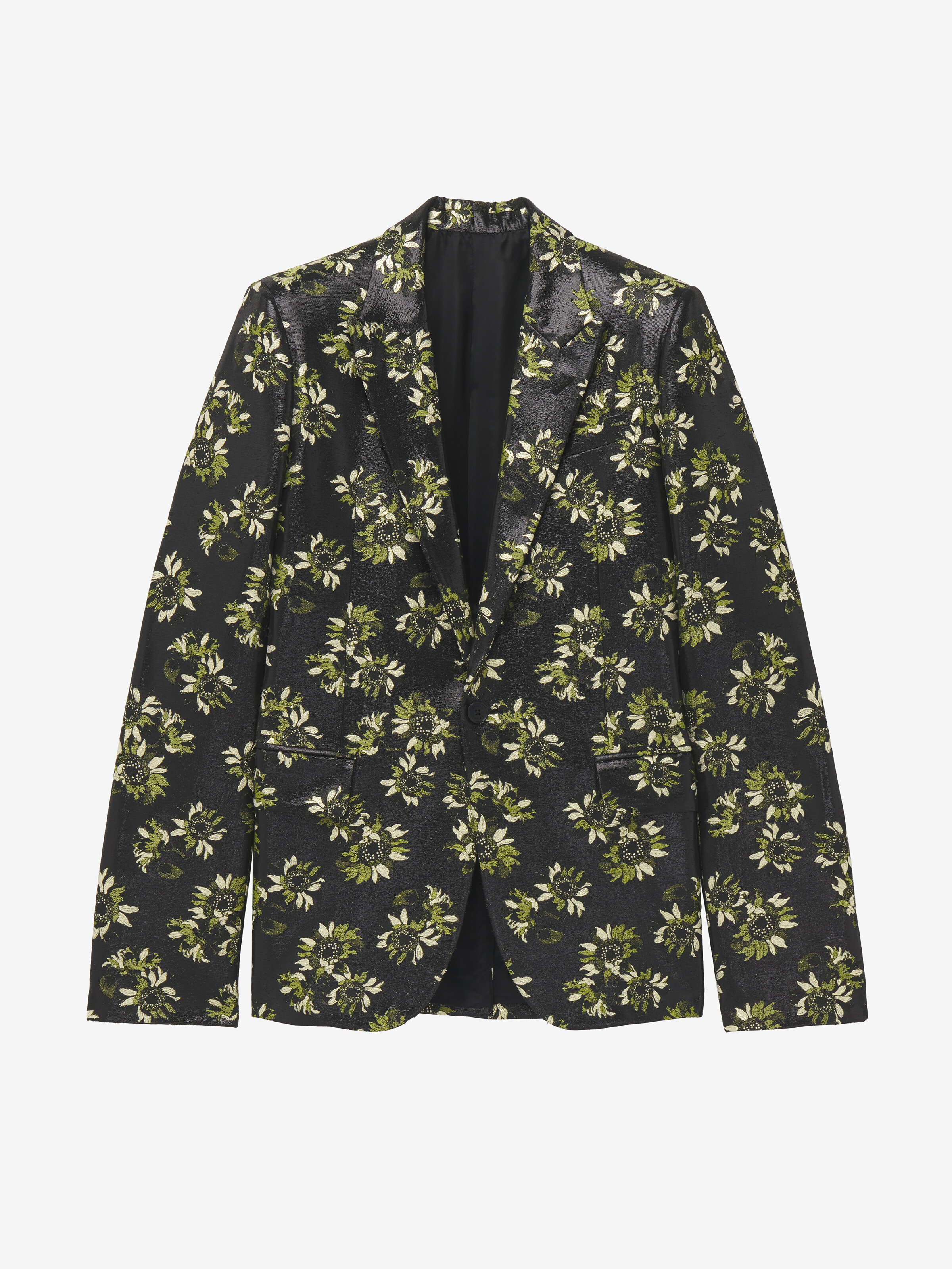 Men's Sunflower Jacquard Single-breasted Jacket in Black/Green/Gold in 89% Polyester, 11% Metalic Polyester | Alexander McQueen - image 1