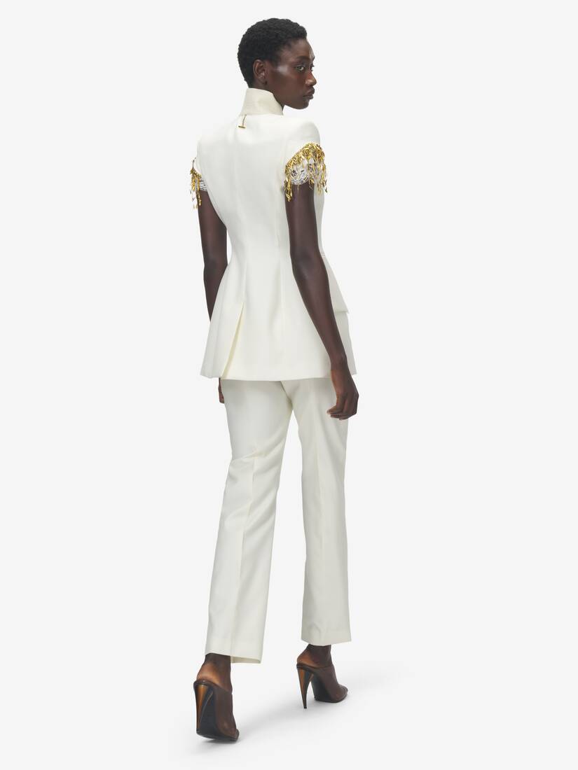 Gold Leaves and Crystal Embroidery Short-Sleeved Jacket | Alexander McQueen - image 4