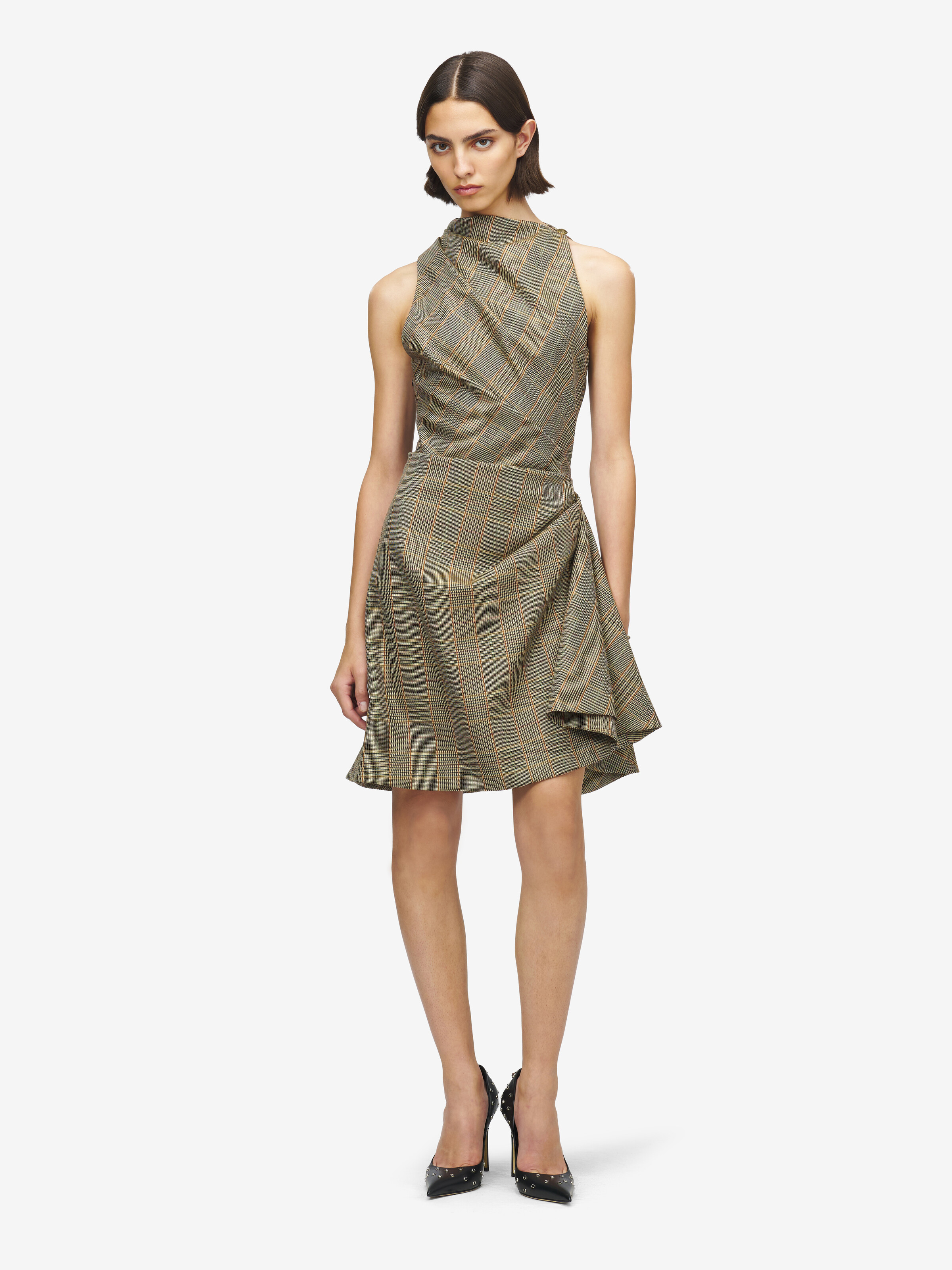 Asymmetrisches Minikleid im Country-Karo für Damen in Braun in 100% Wolle | Alexander McQueen - image 1