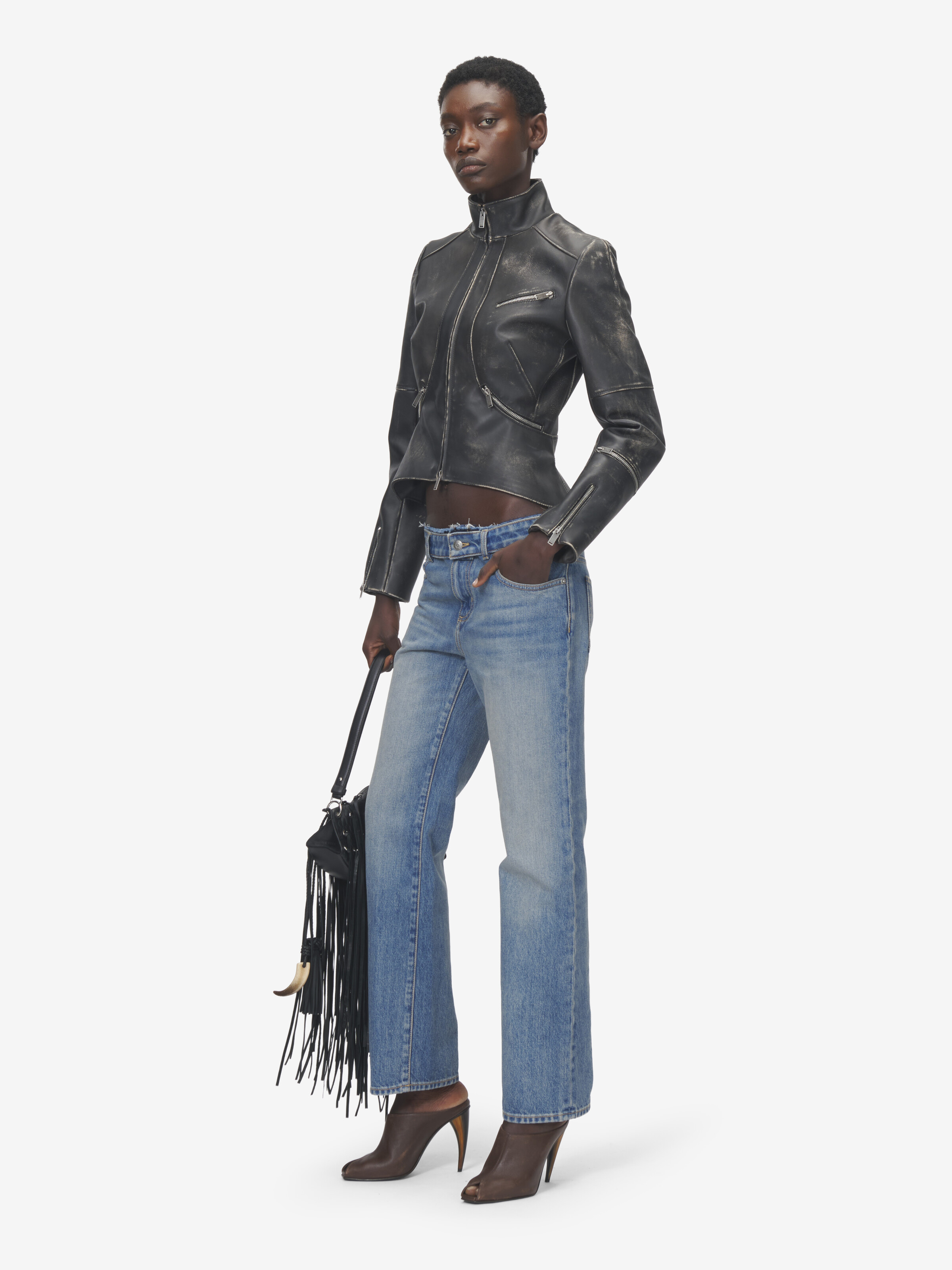 Women's Deconstructed Waist Jeans in Washed Blue in 100% Cotton | Alexander McQueen - image 3