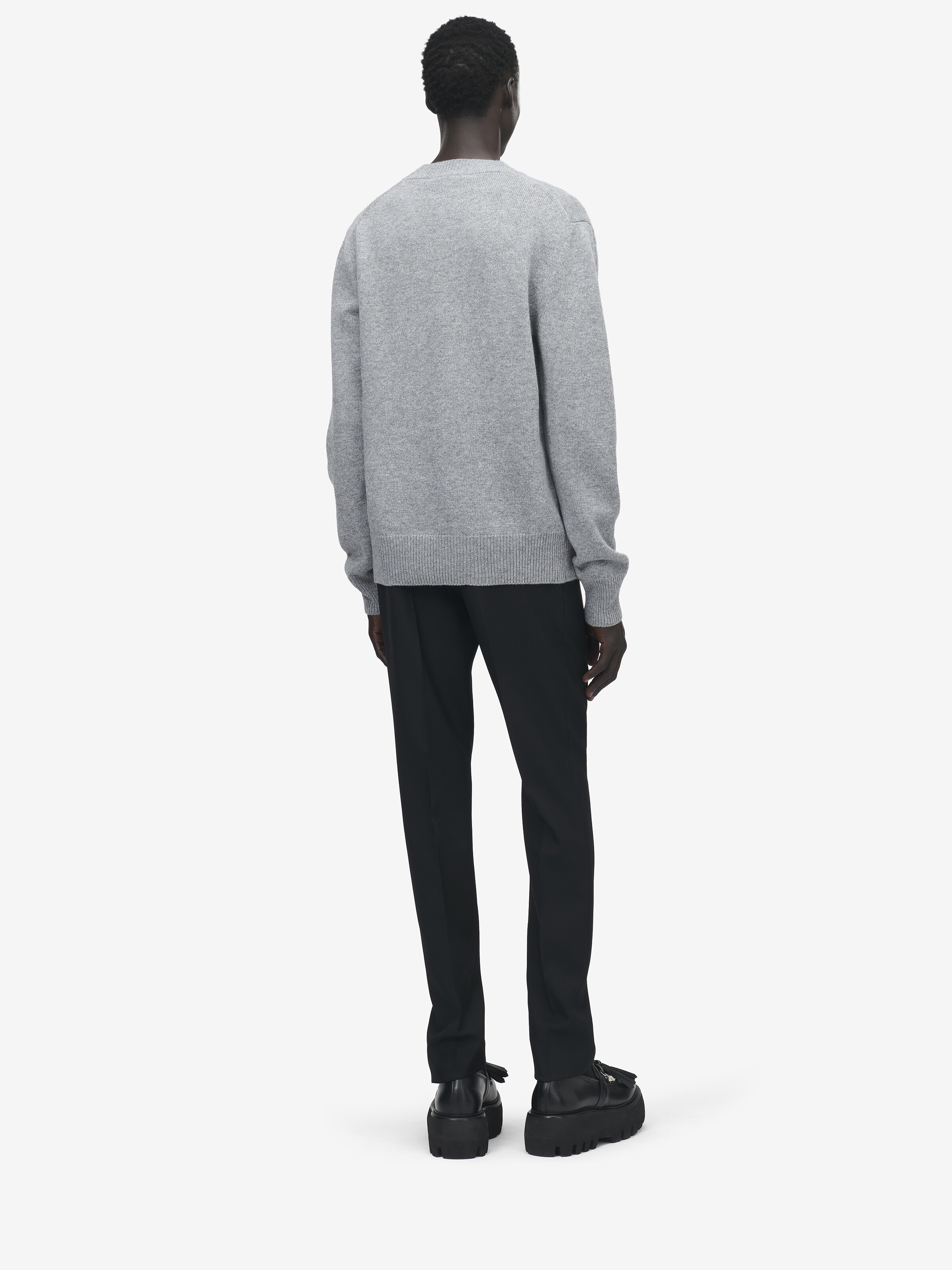 Men's Lace Ribcage Embroidery Jumper in Grey Melange in 100% Wool | Alexander McQueen - image 4