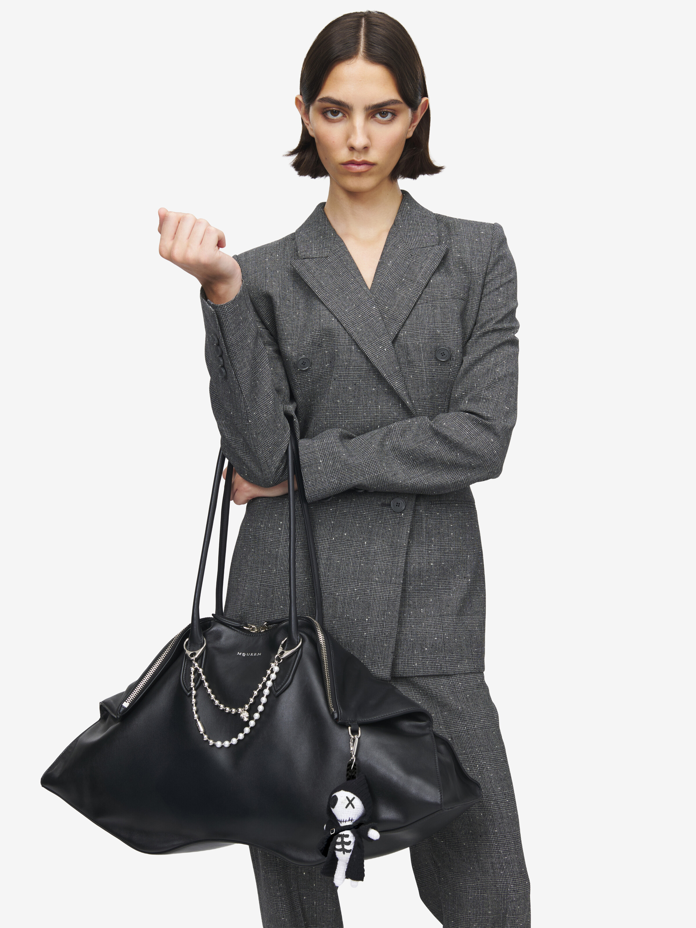 Women's The Doll Sid in Black/White/Silver in 50% Acrylic, 20% Cotton | Alexander McQueen - image 2