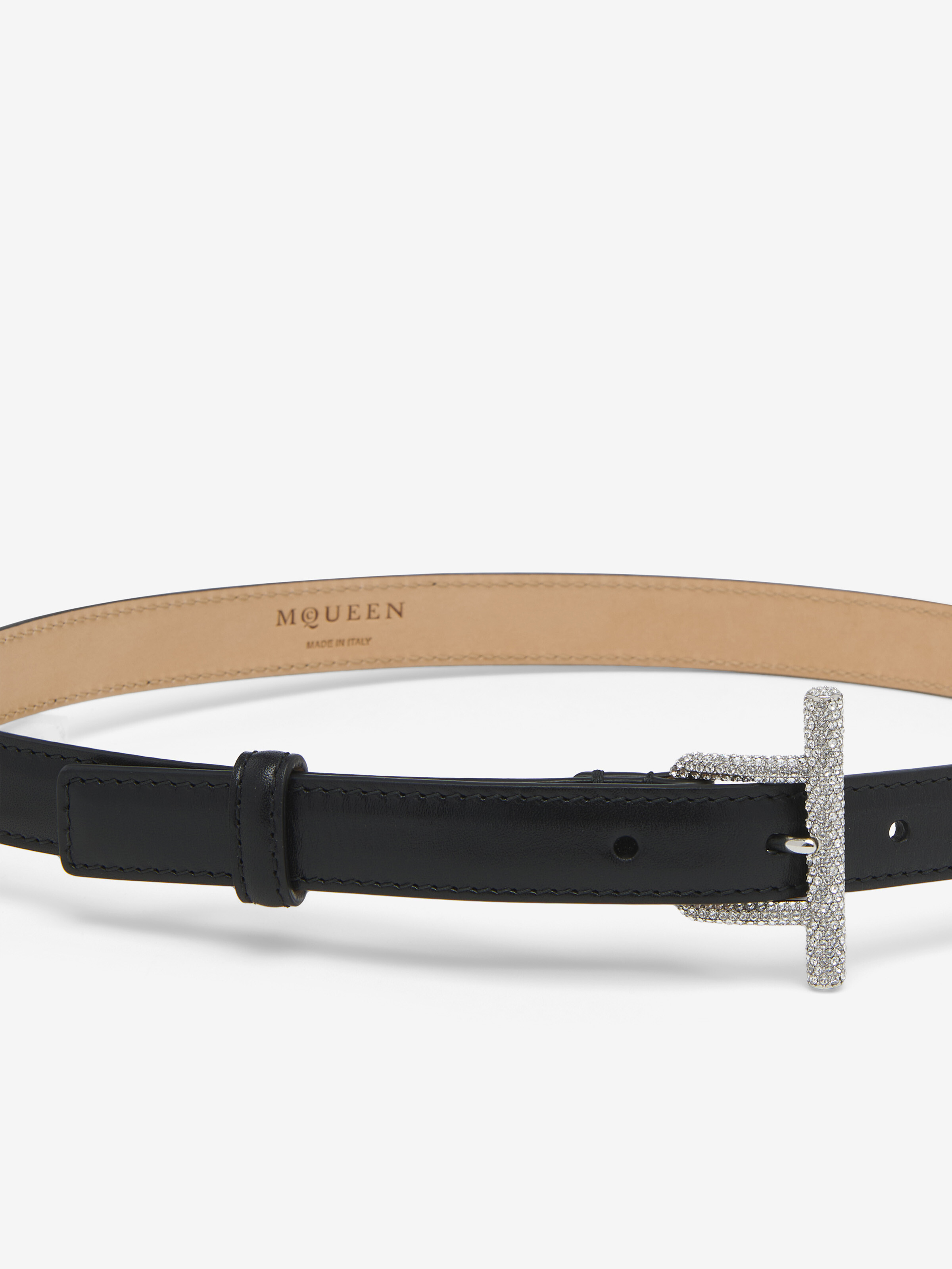Women's T-Bar Waist Belt in Black in Calf Leather | Alexander McQueen - image 4
