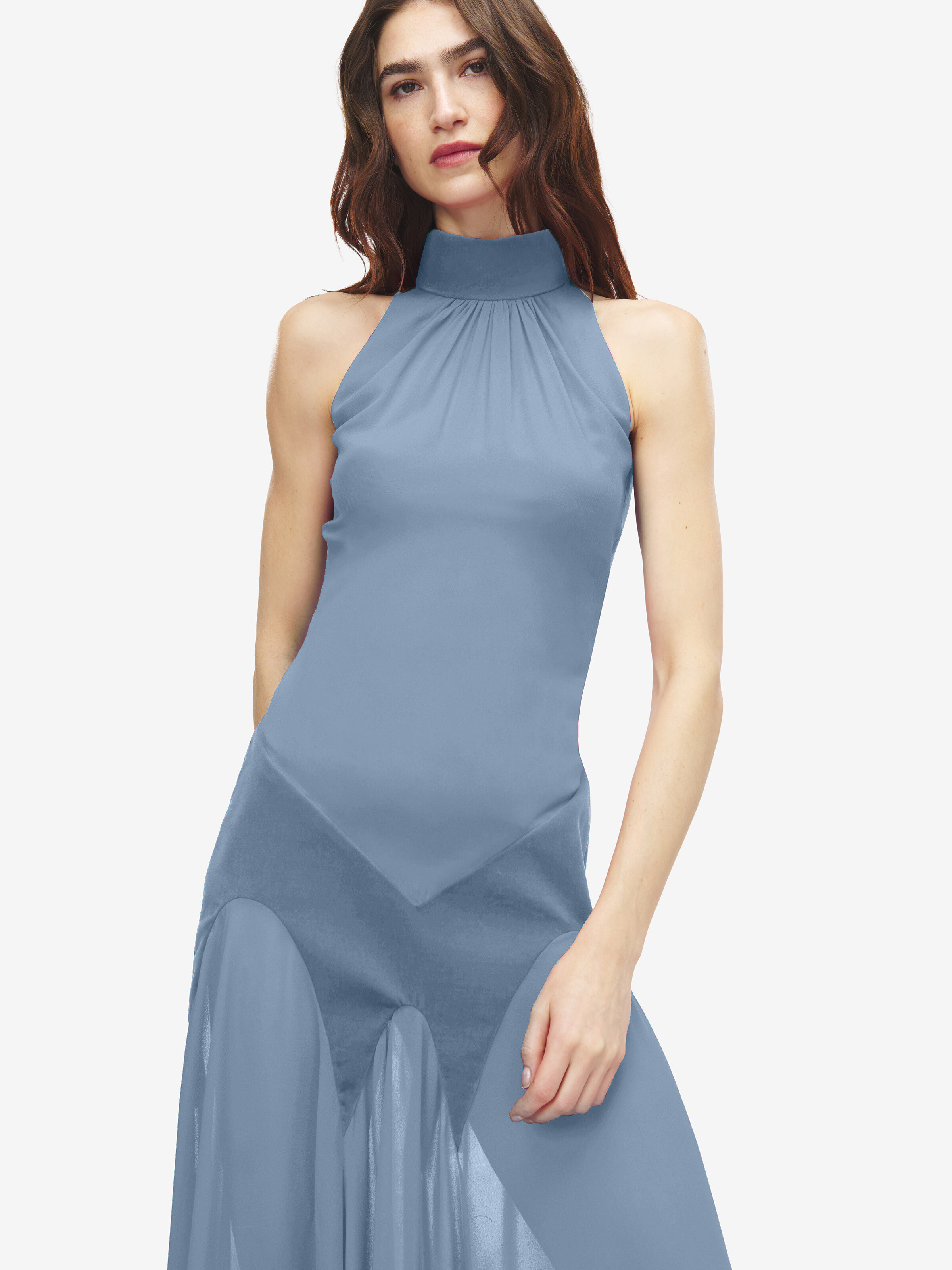Women's Silk Georgette Halter Evening Dress in Blue in 100% Silk | Alexander McQueen - image 5