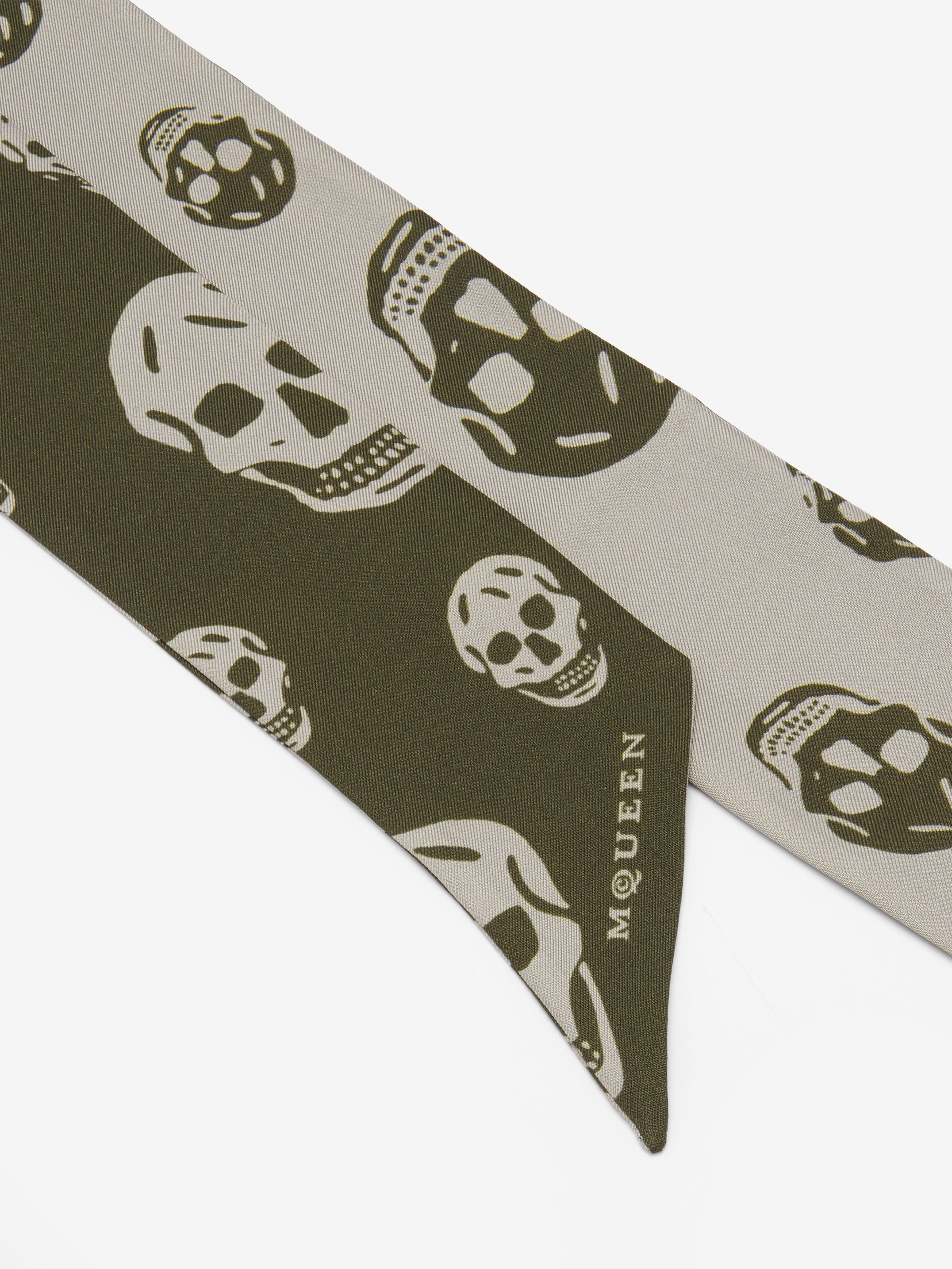 Women's Ribbon Skull Scarf in Olive Green in Fabric: 100% Silk | Alexander McQueen - image 2