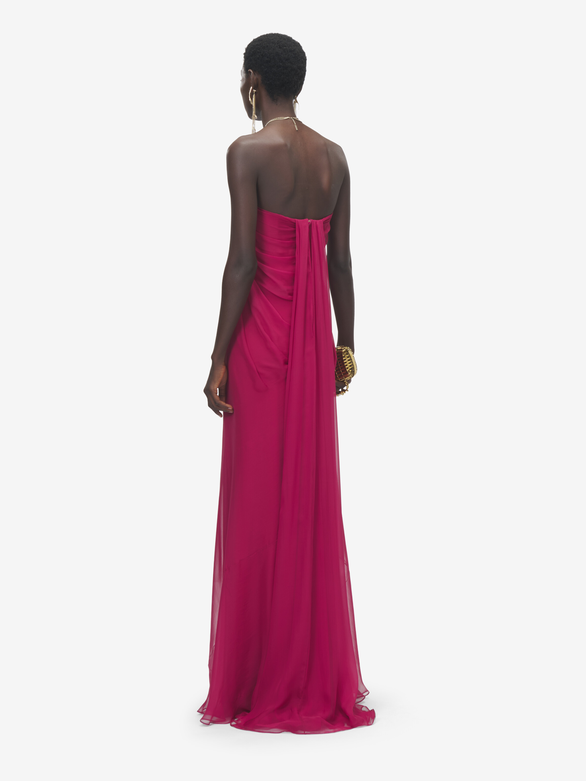 Women's Bustier Evening Dress in Pink in 100% Silk | Alexander McQueen - image 4