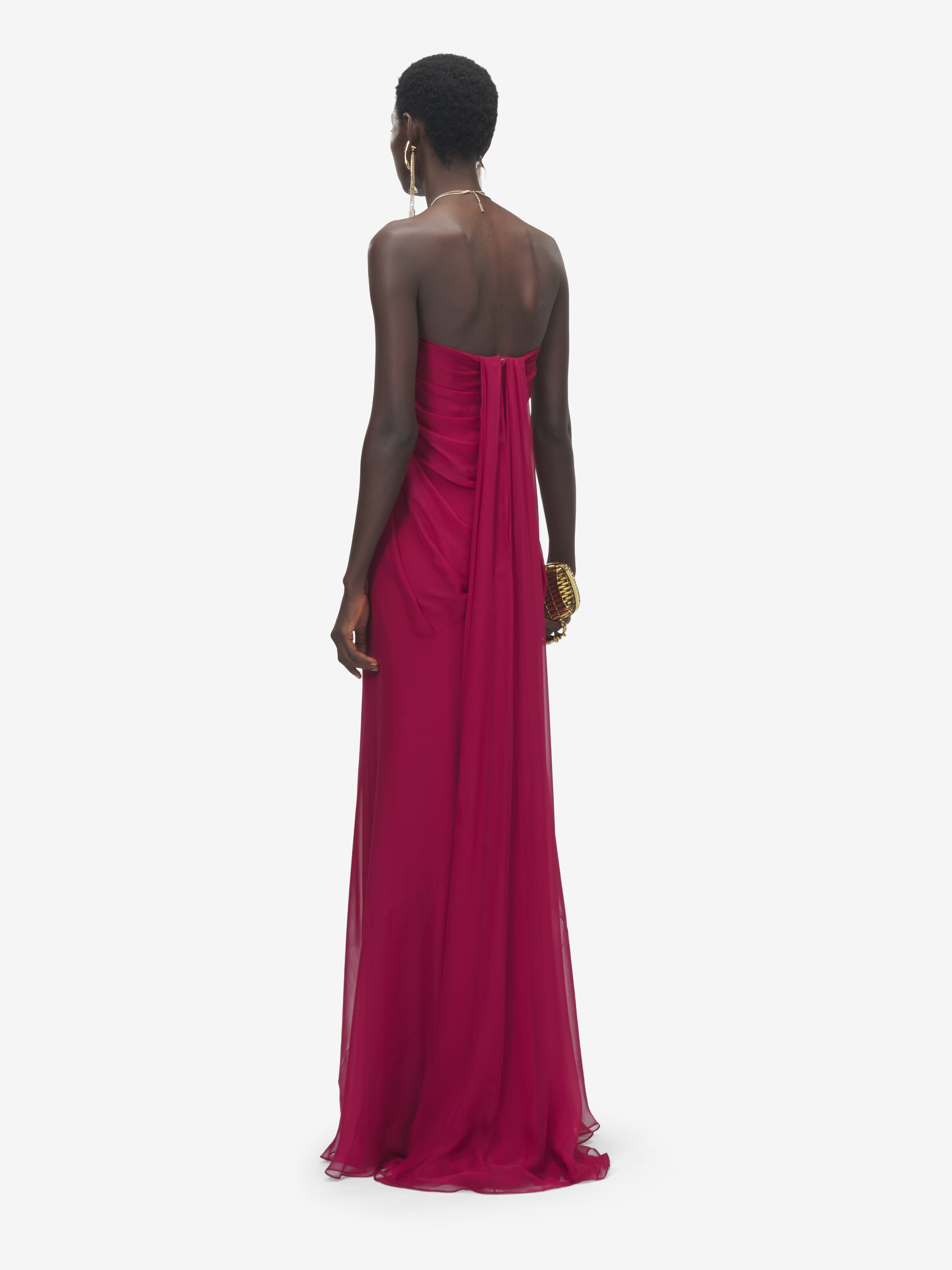 Women's Bustier Evening Dress in Pink in 100% Silk | Alexander McQueen - image 4