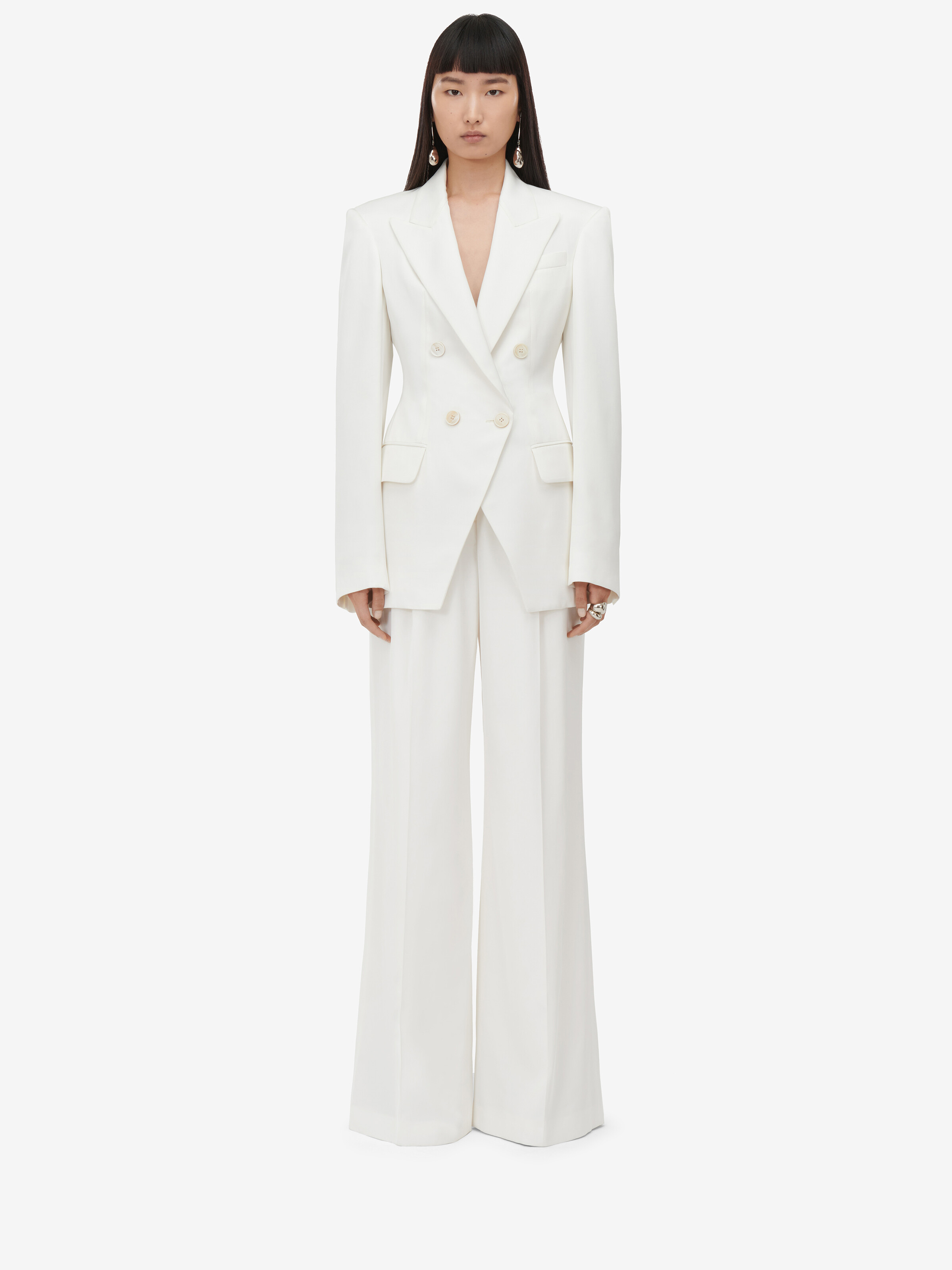 Women's Double Pleat Wide Leg Trousers in Ivory in 100% Viscose | Alexander McQueen - image 1