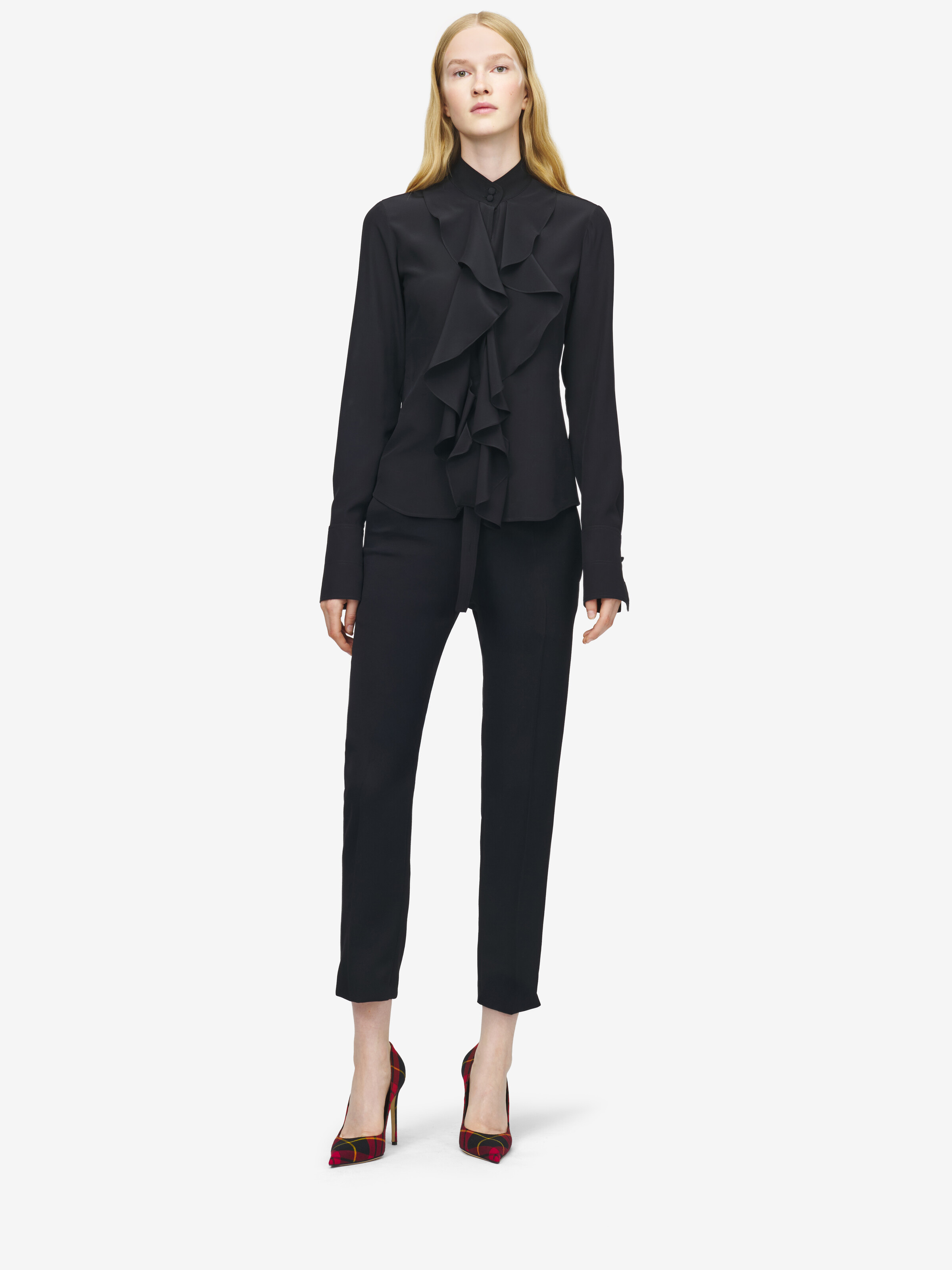 Women's Ruffled Shirt in Black in 100% Silk | Alexander McQueen - image 2