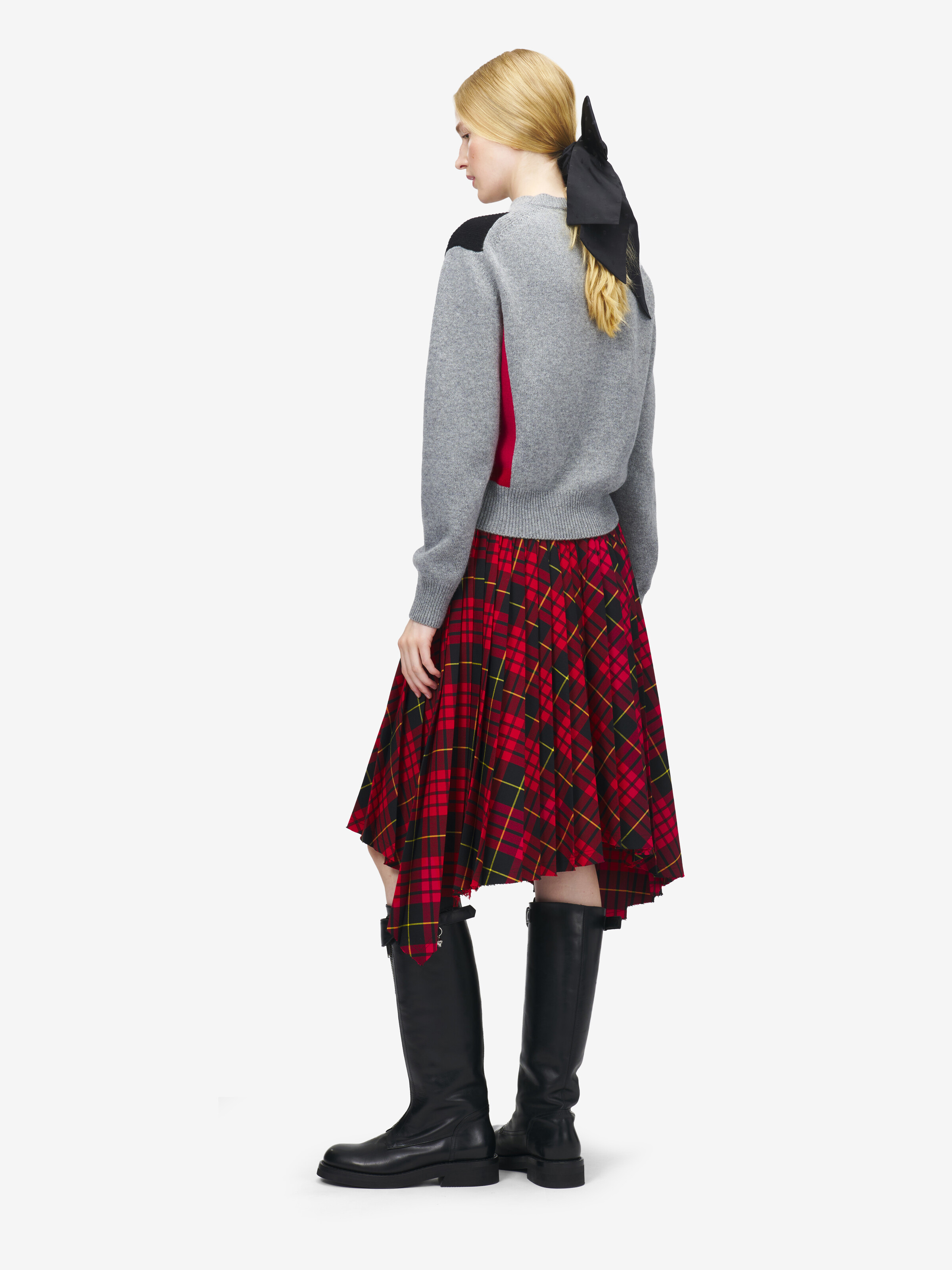 Women's Argyle Crew Neck Jumper in Grey/Red/Yellow in 100% Wool | Alexander McQueen - image 5