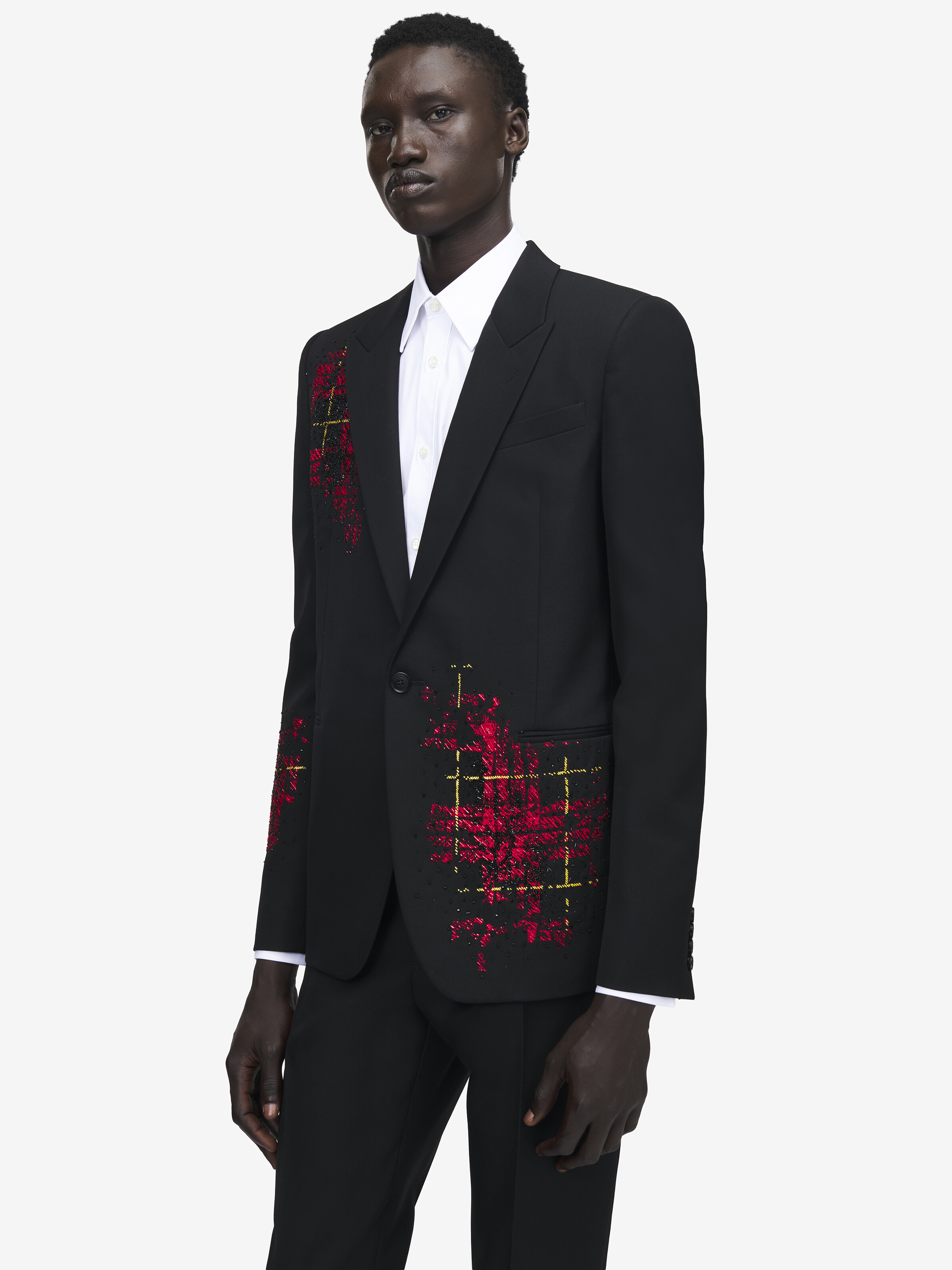 Men's Tartan Embroidery Single-breasted Jacket in Black in 100% Wool | Alexander McQueen - image 6
