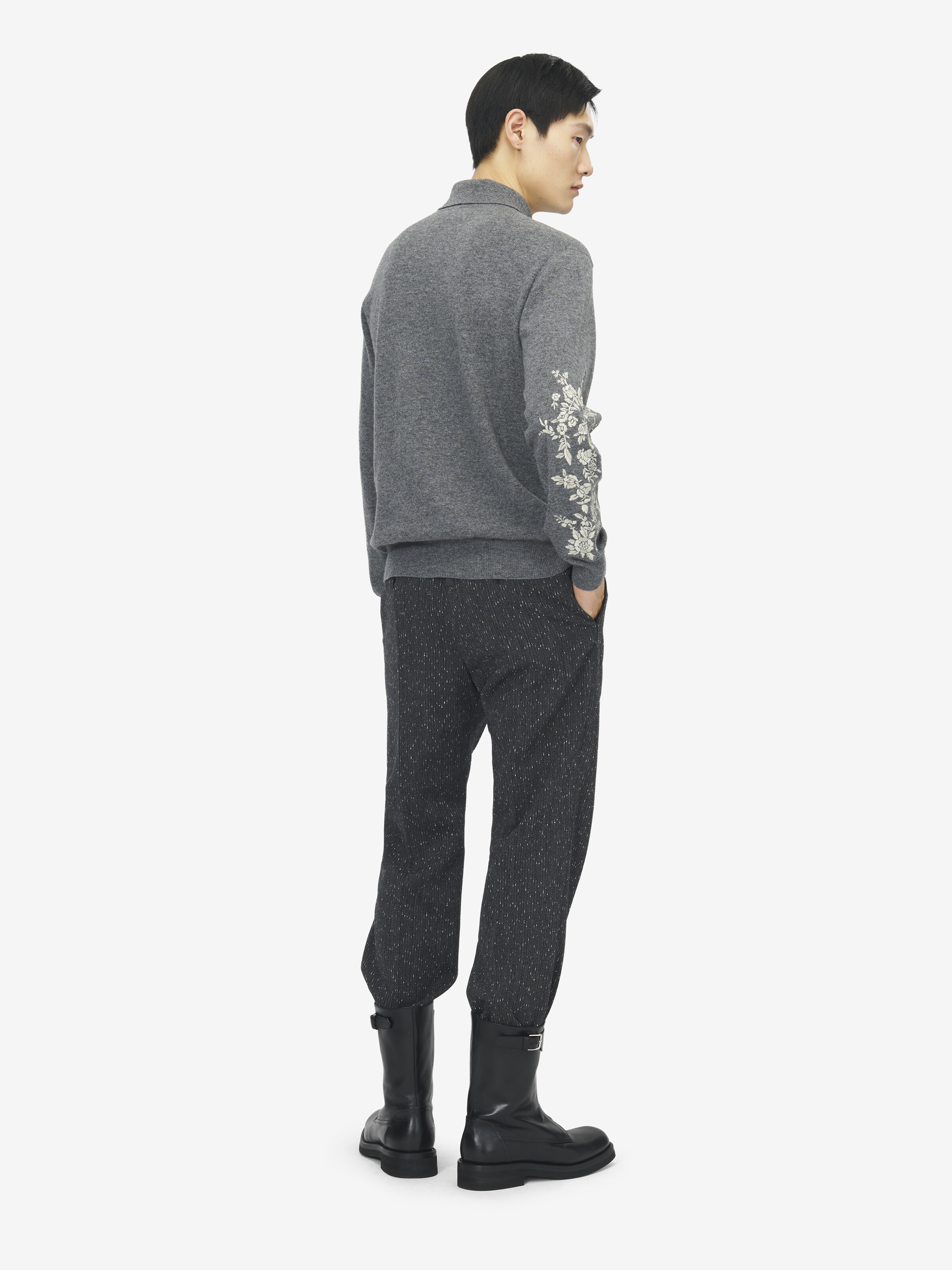Poloshirt mit floralen Stickereien für Herren in Grau in 100% Wolle | Alexander McQueen - image 3