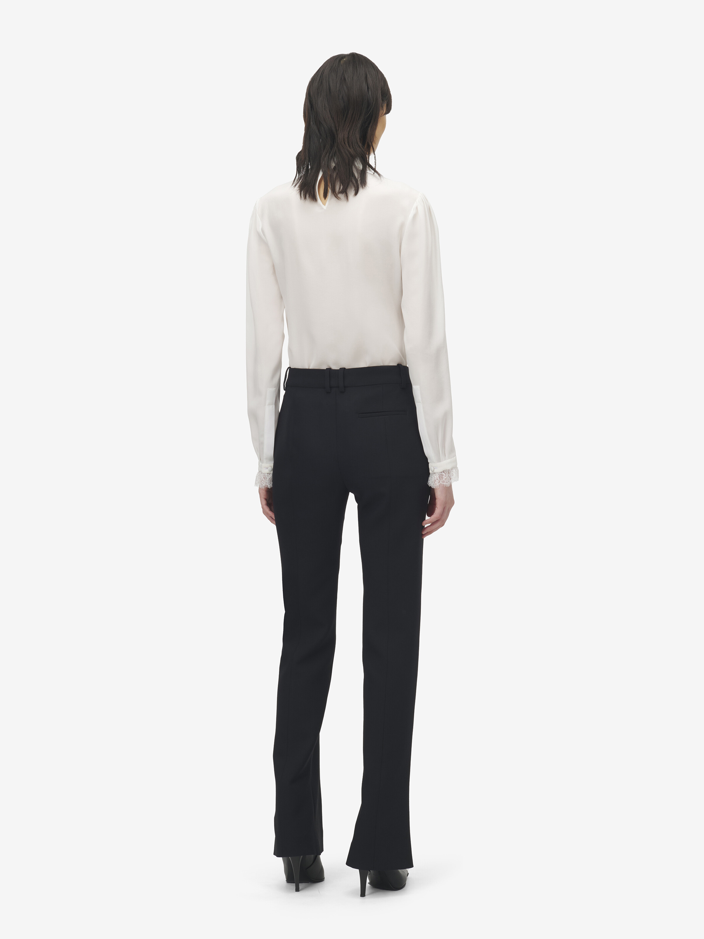 Women's Lace Insert Top in Light Ivory in 100% Silk | Alexander McQueen - image 5