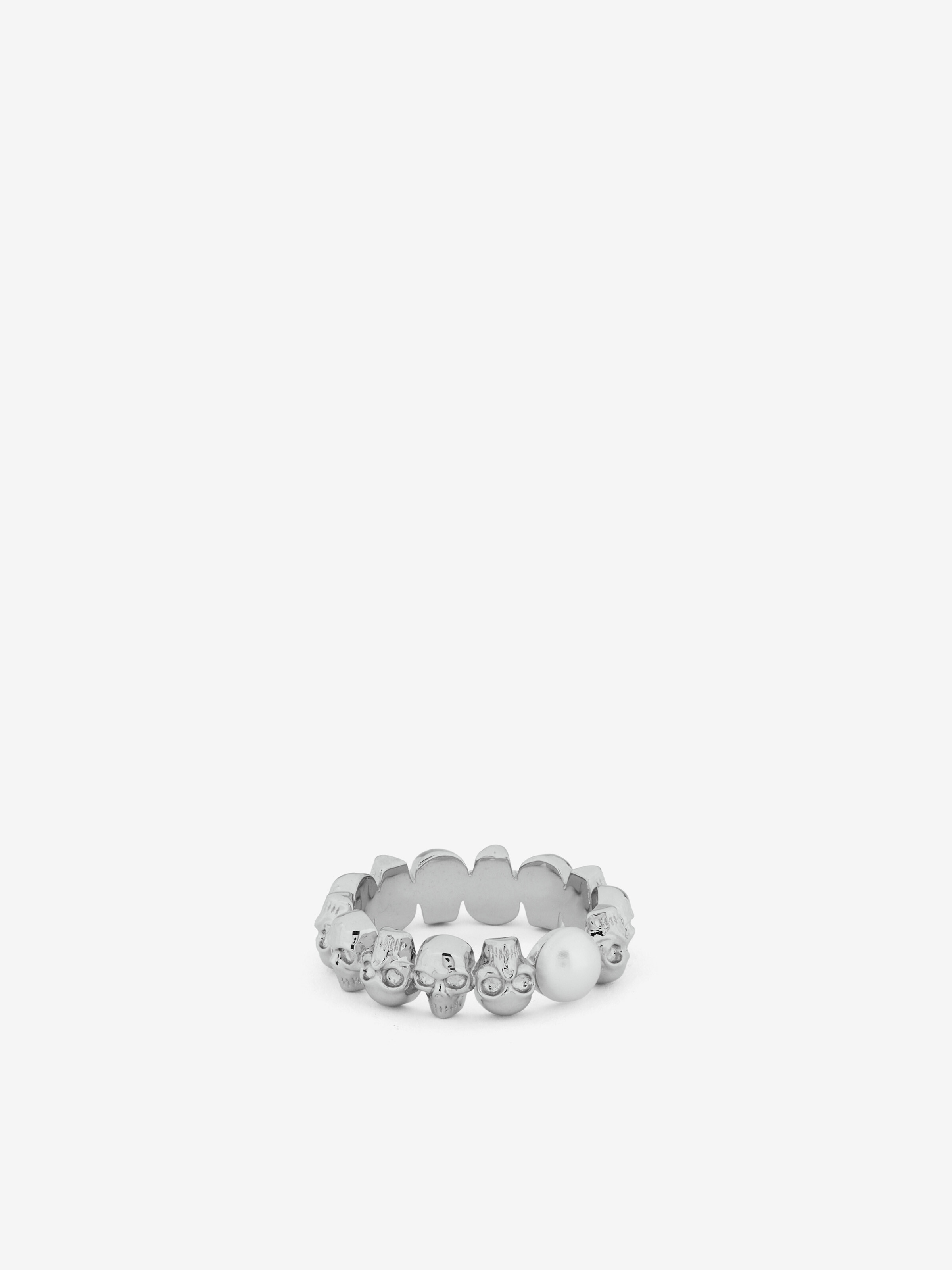 Men's Skull and Pearl Ring in Palladium in Brass | Alexander McQueen - image 3