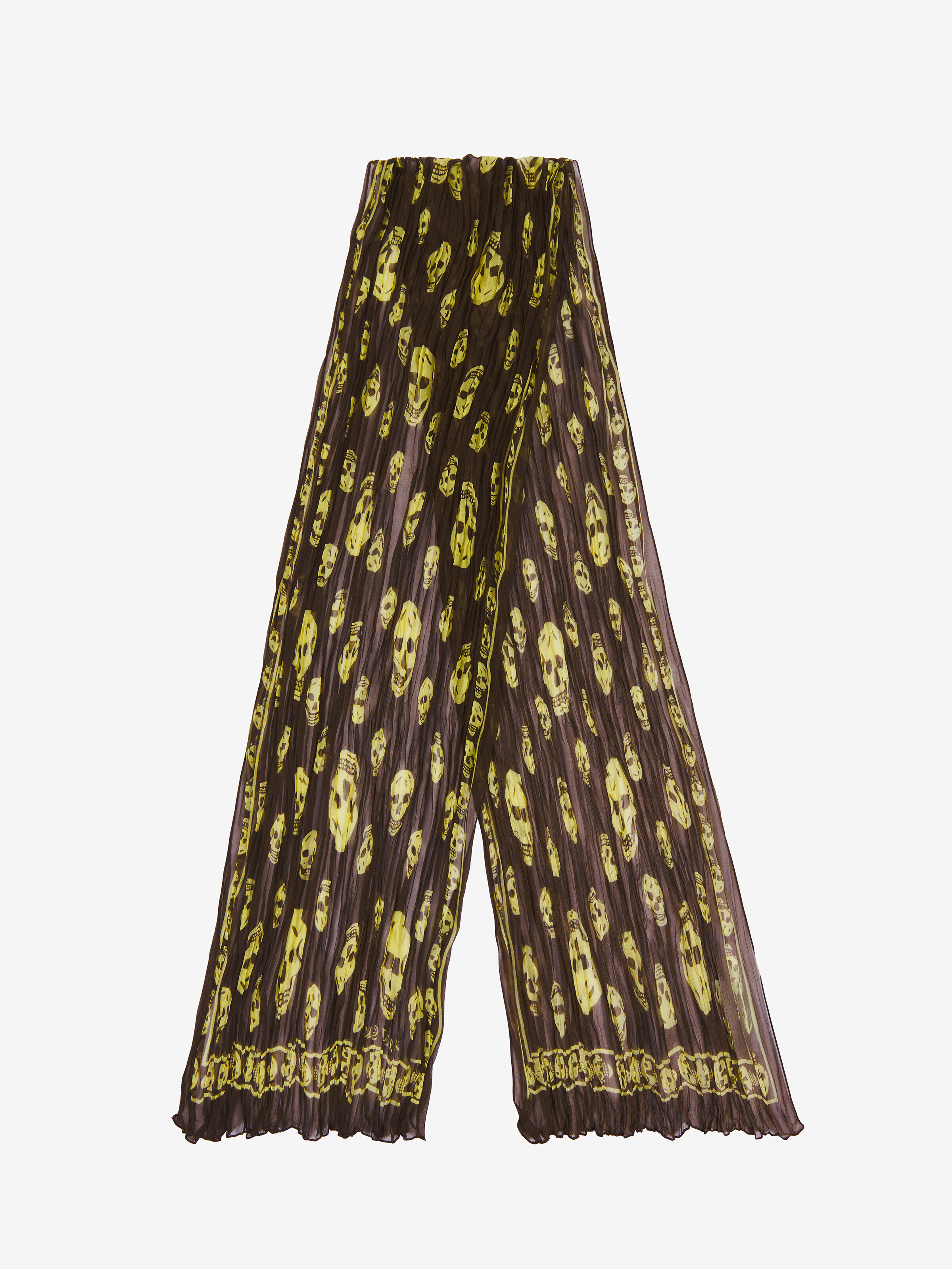 Women's Pleated Skull Scarf in Brown in 100% Silk | Alexander McQueen - image 1