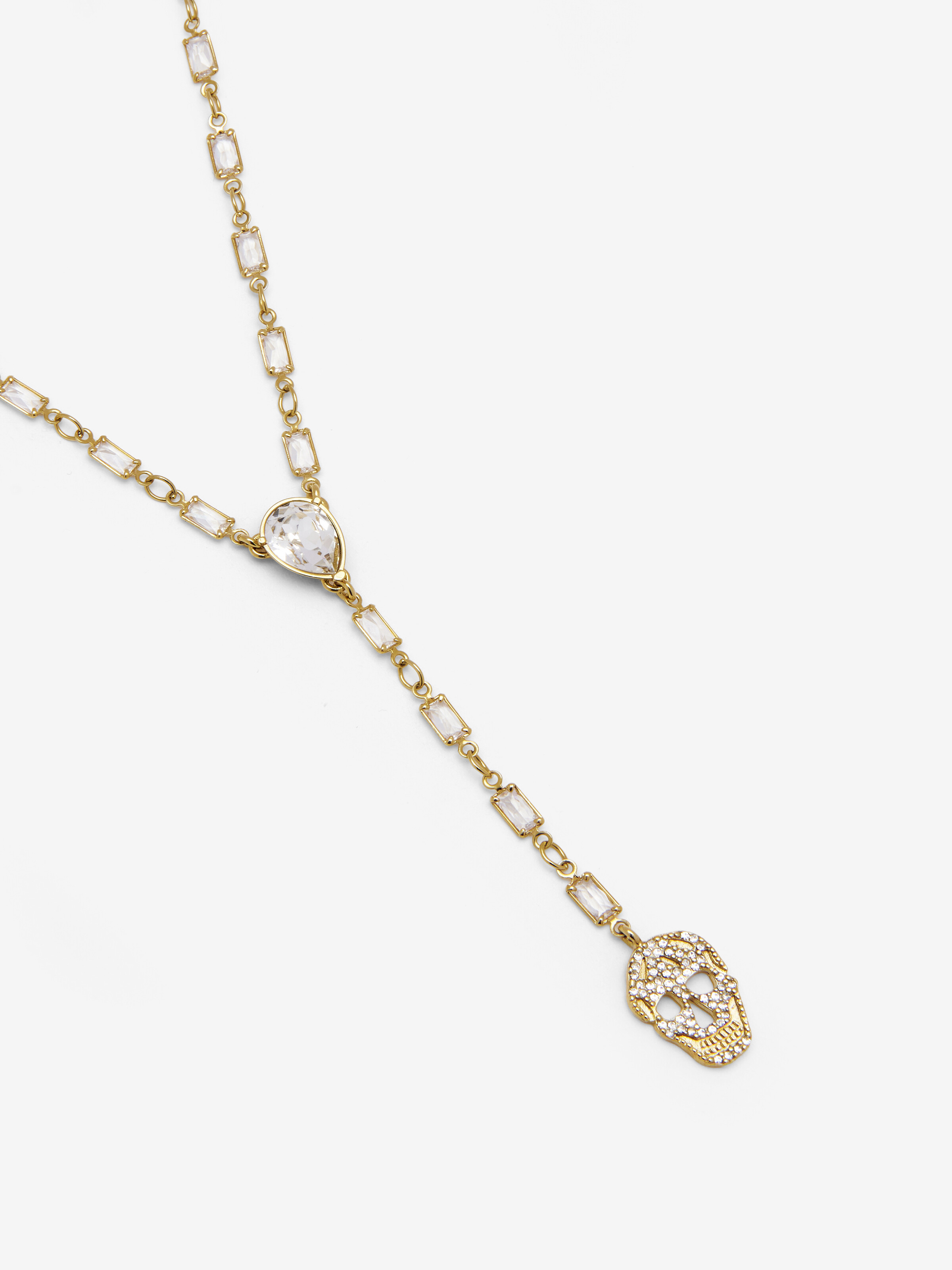 Women's Pavé Skull Necklace in Pale Gold-finish in Brass | Alexander McQueen - image 3
