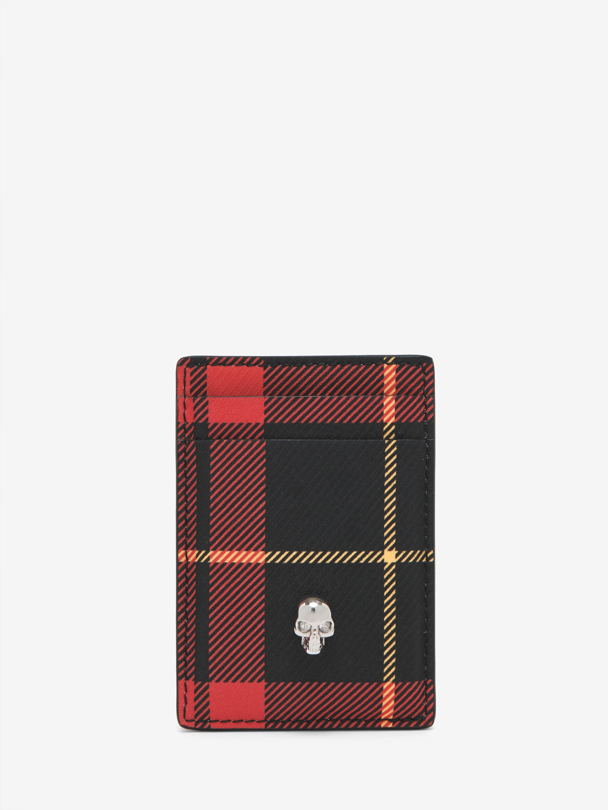 Men's Tartan Magnetic Card Holder in Red/Black/Yellow in 60% Polyurethane, 40% Polyamid | Alexander McQueen - image 1