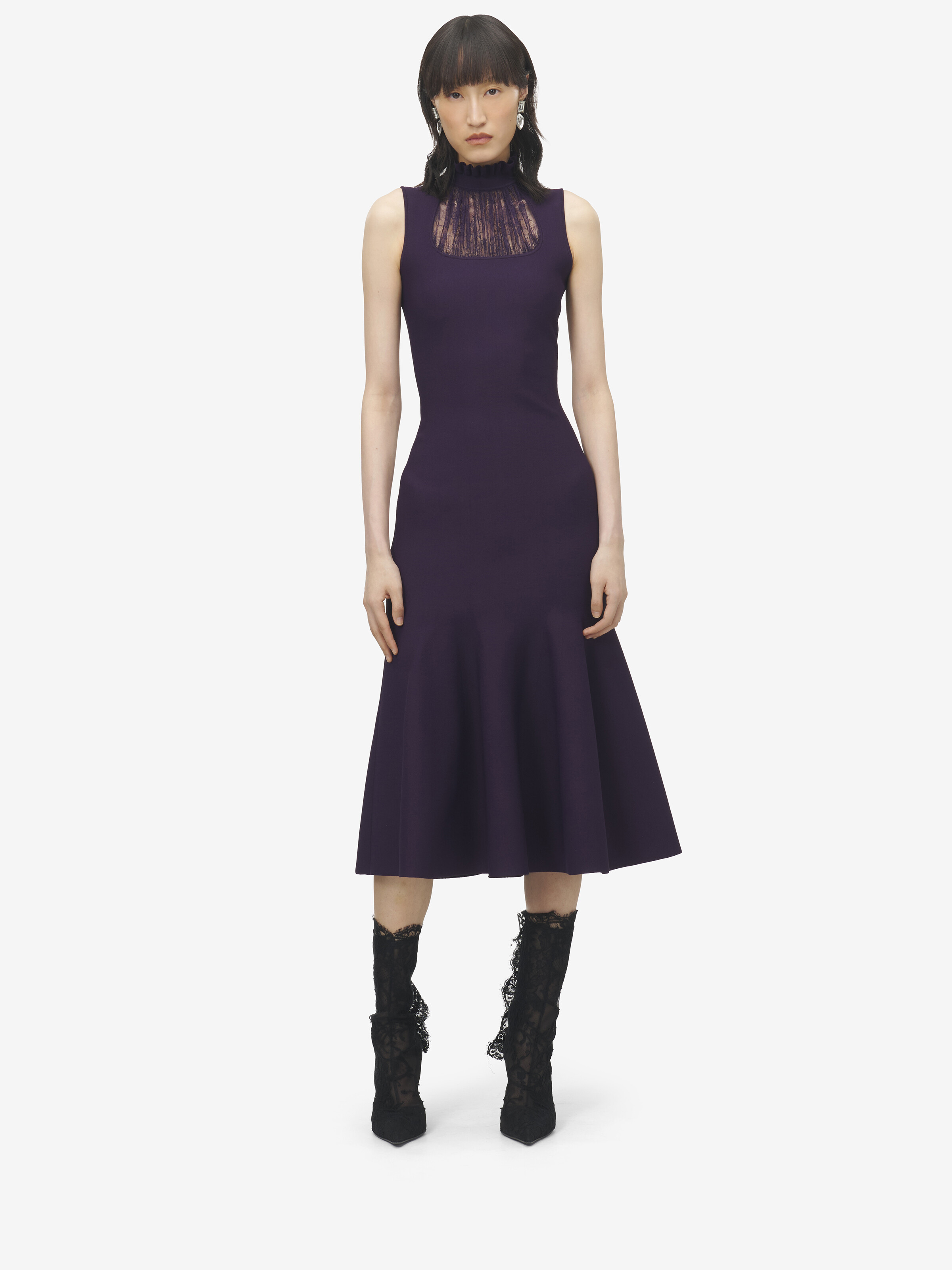 Lace Panel Midi Dress