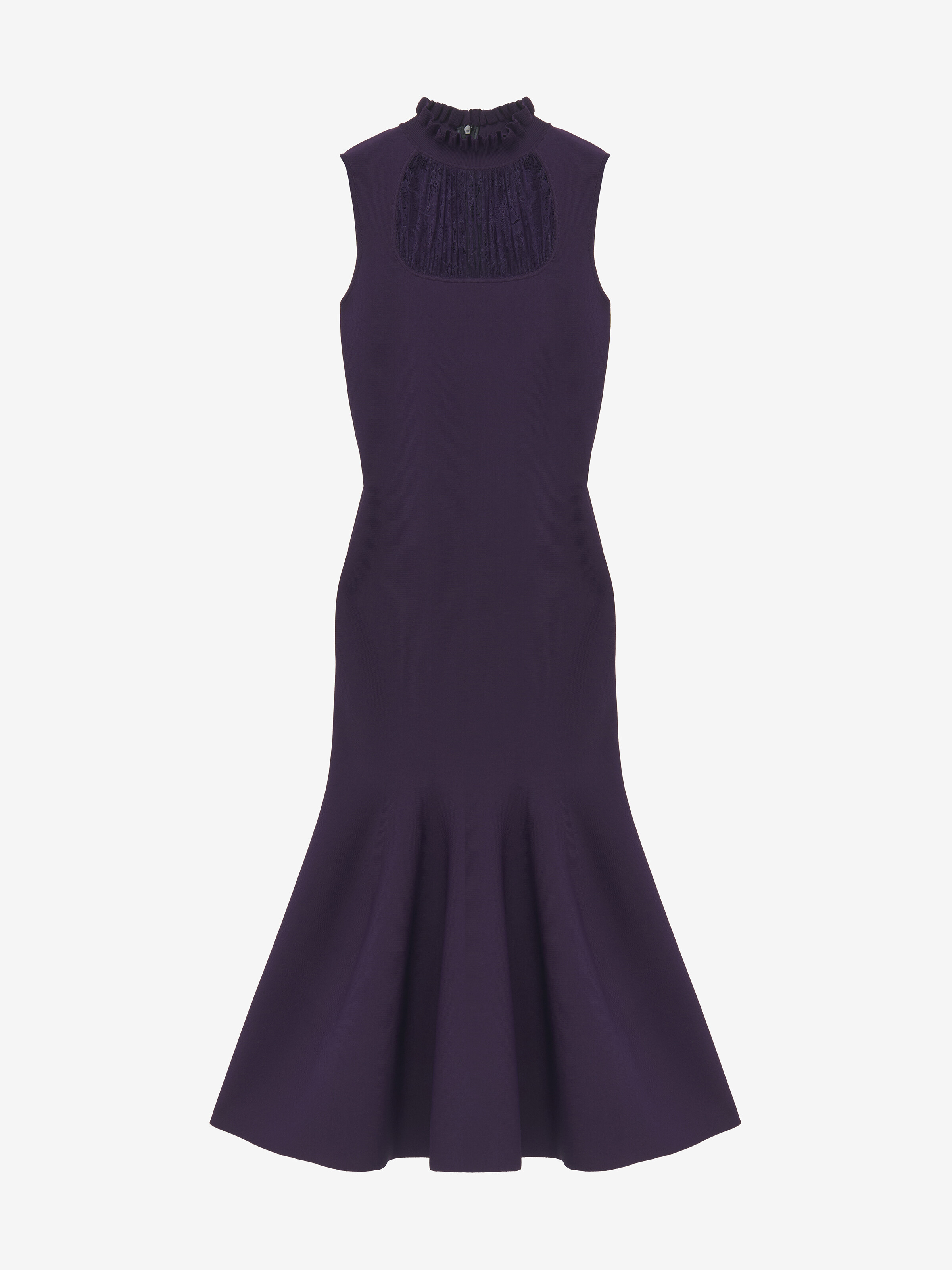 Women's Lace Panel Midi Dress in Violet in 66% Viscose, 20% Polyamide, 13% Polyester, 1% Elastane | Alexander McQueen - image 1