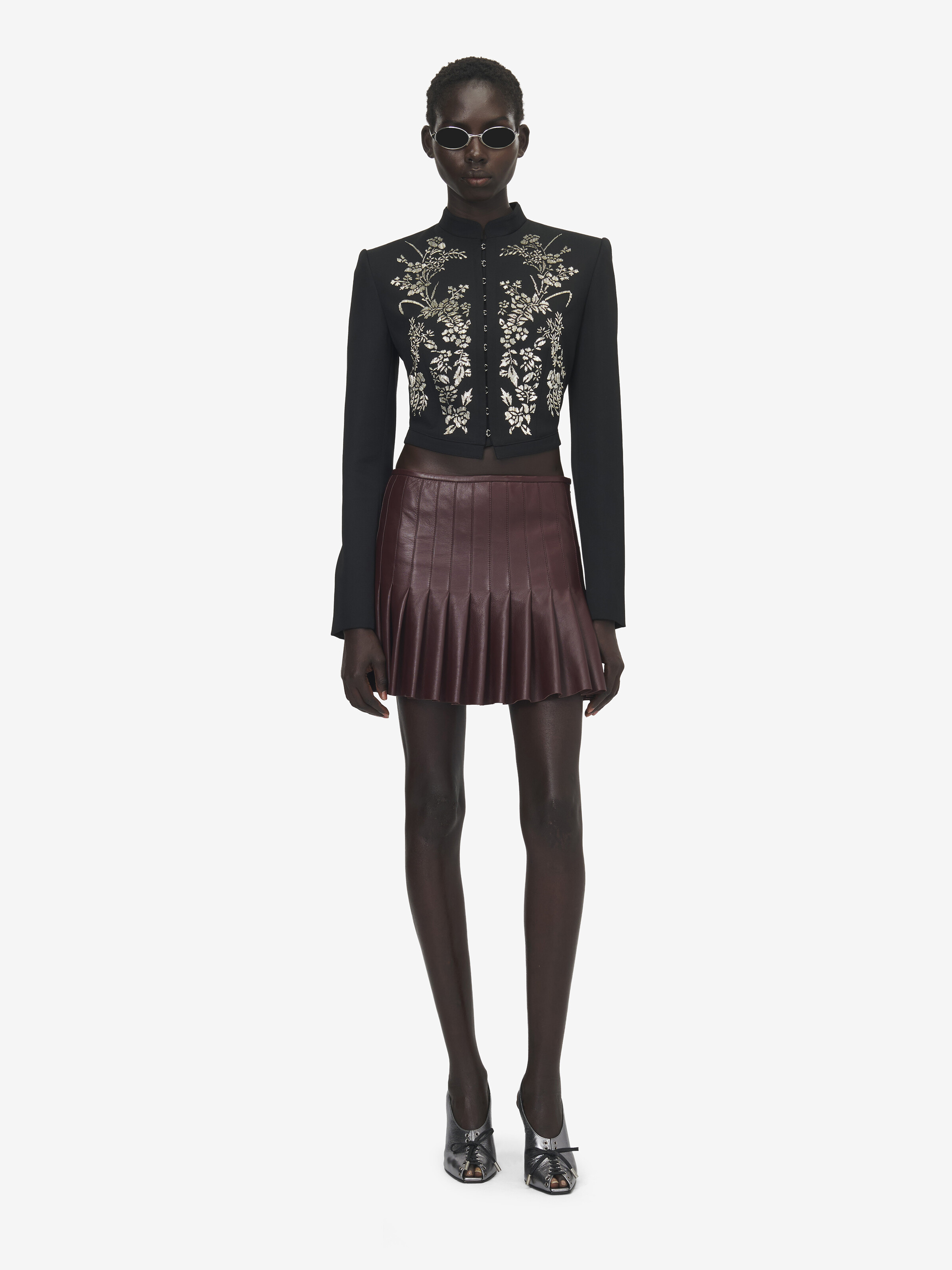 Women's Leather Pleated Mini Skirt in Burgundy in Lamb Leather | Alexander McQueen - image 2