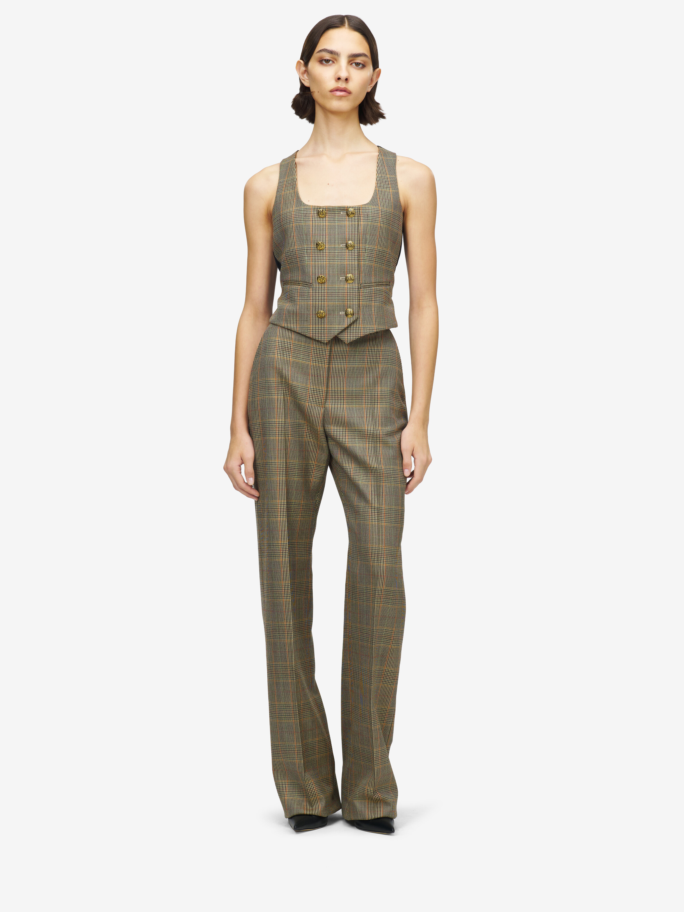 Women's Country Check Waistcoat in Brown in 100% Wool | Alexander McQueen - image 2