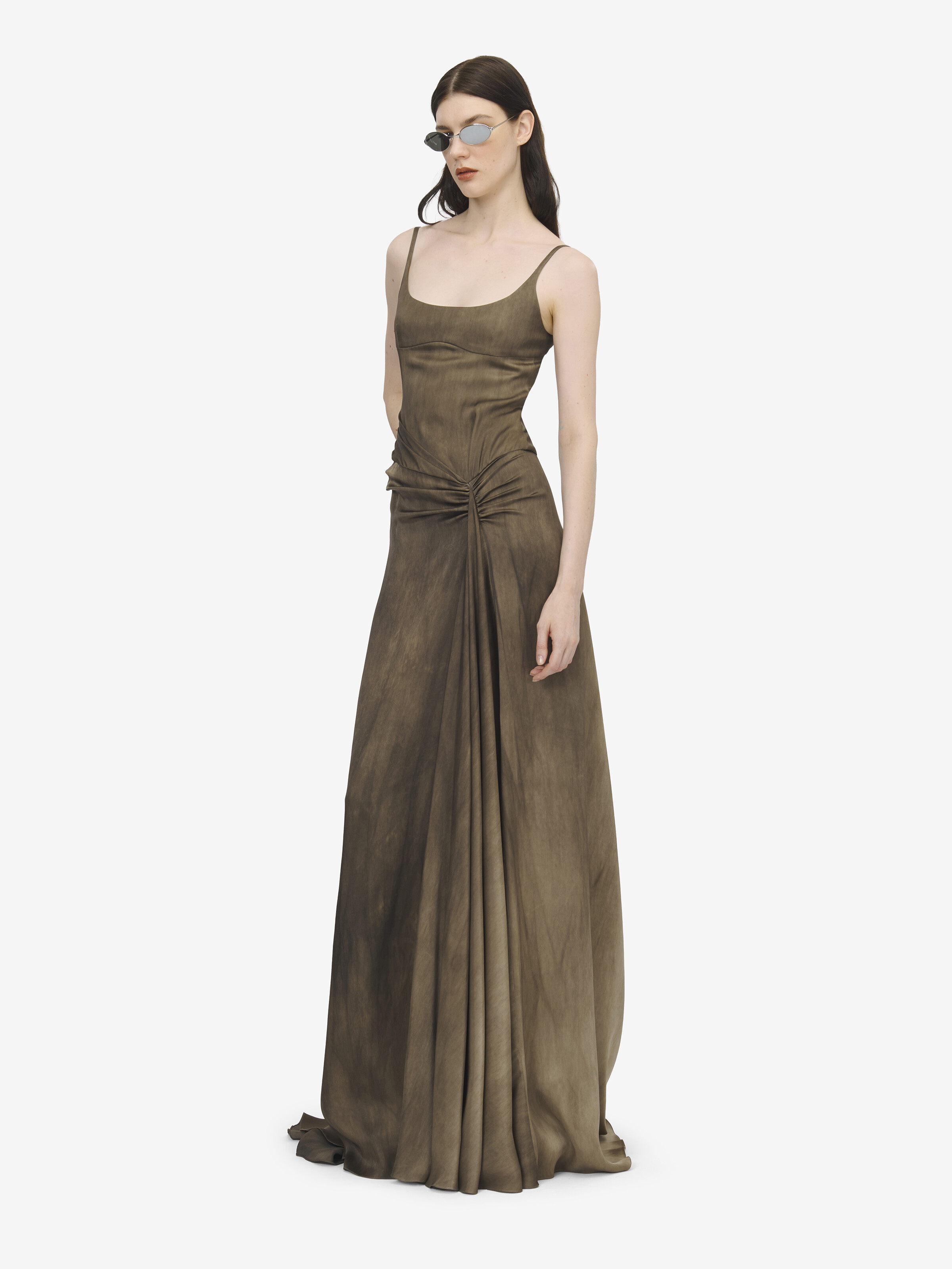 Women's Asymmetric Drape Evening Dress in Brown in 63% Acetate, 37% Viscose | Alexander McQueen - image 2