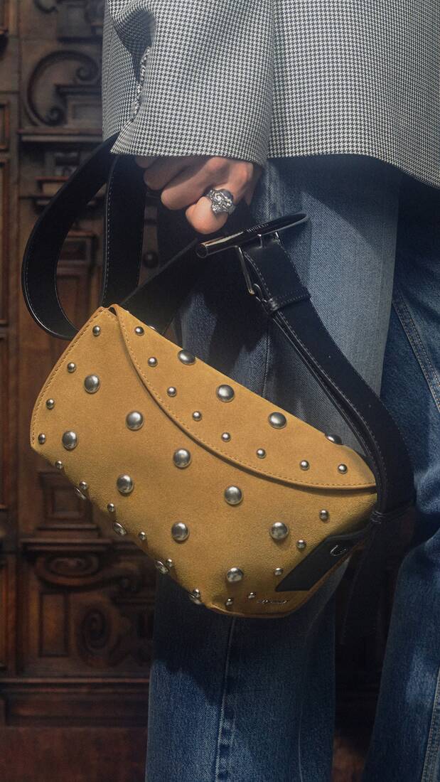 Studded honey leather T-Bar Sling Bag