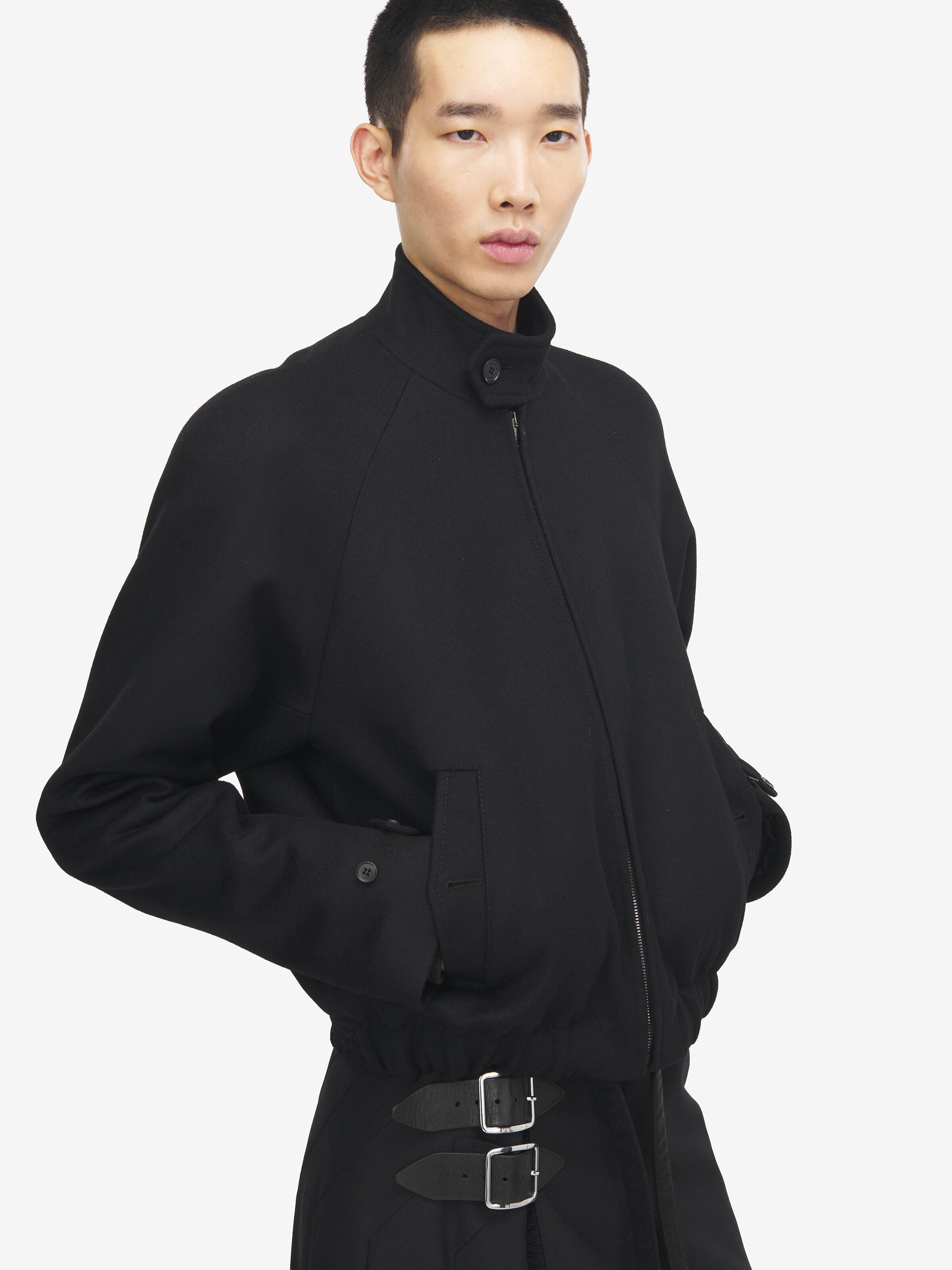 Blouson En Feutre De Laine À Brides pour Homme en Noir in Tissu: 100% Laine -  Doublure: 100% Cupro -  Doublure Poches: 100% Coton -  Étiquette: Cuir De Vachette | Alexander McQueen - image 5