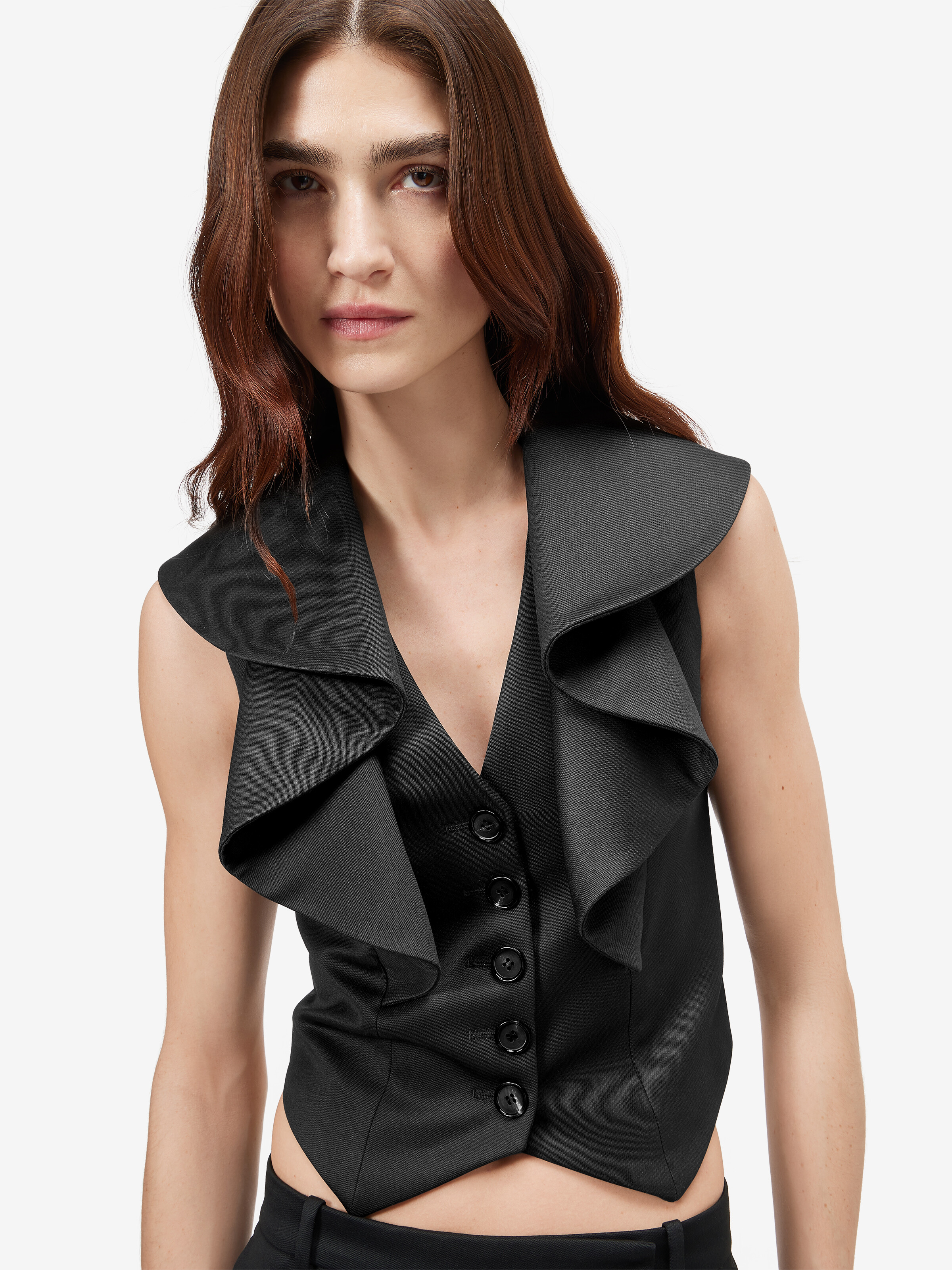 Women's Waterfall Collar Tailored Waistcoat in Black in 100% wool -  lining: 100% viscose | Alexander McQueen - image 5