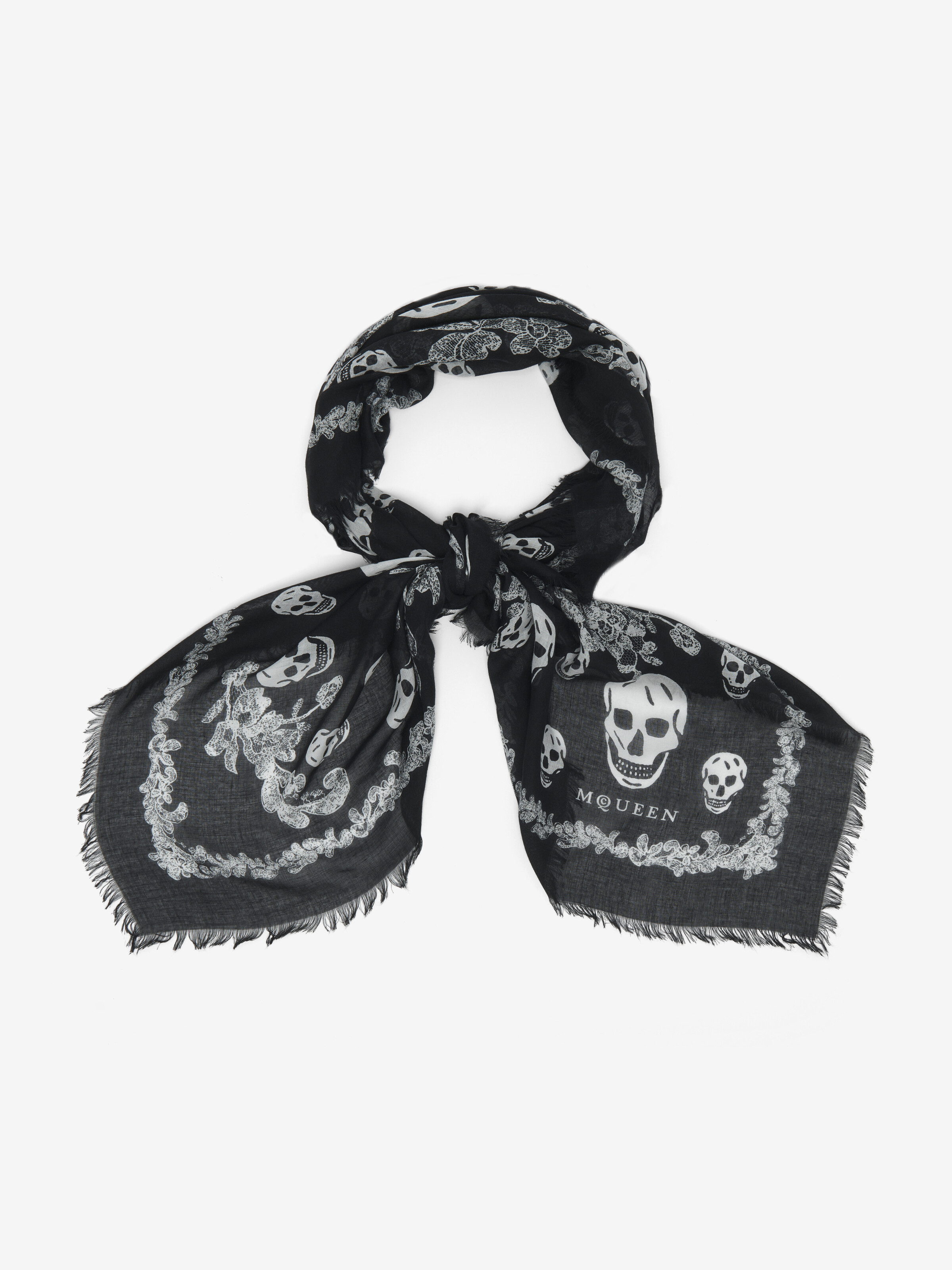 Lace Ribcage Skull Foulard in Black/Ivory in 85% Modal, 15% Silk | Alexander McQueen - image 2