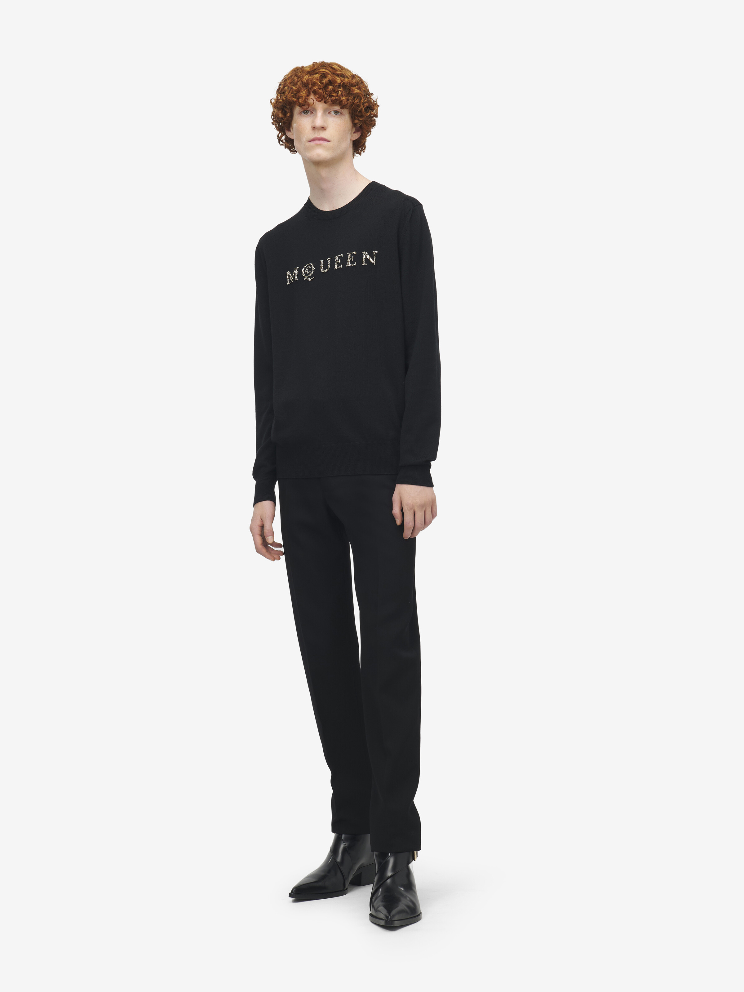 Men's Mirror McQueen Logo Jumper in Black in 100% Wool | Alexander McQueen - image 3