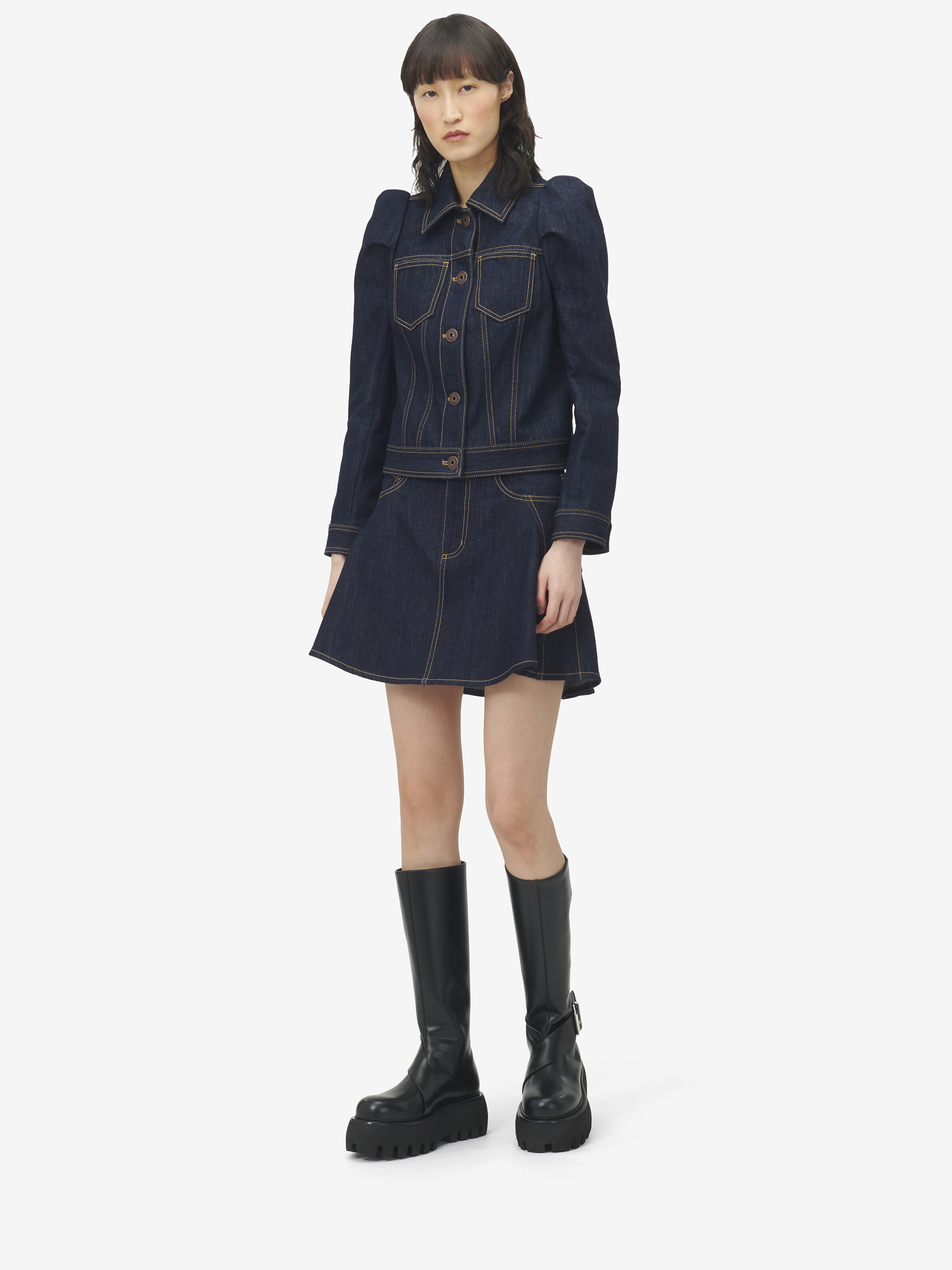 Pinched Shoulder Denim Jacket
