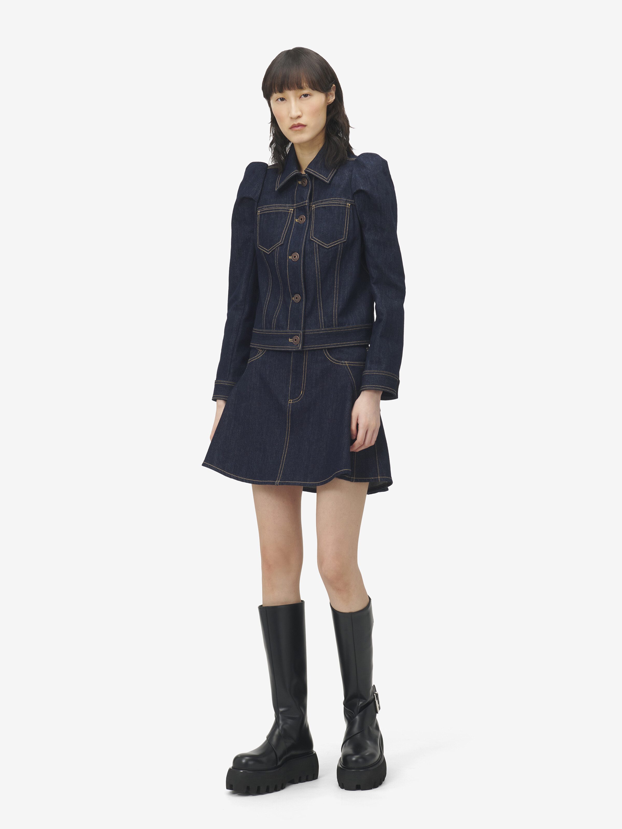 Women's Pinched Shoulder Denim Jacket in Dark Blue Wash in 100% Cotton | Alexander McQueen - image 2