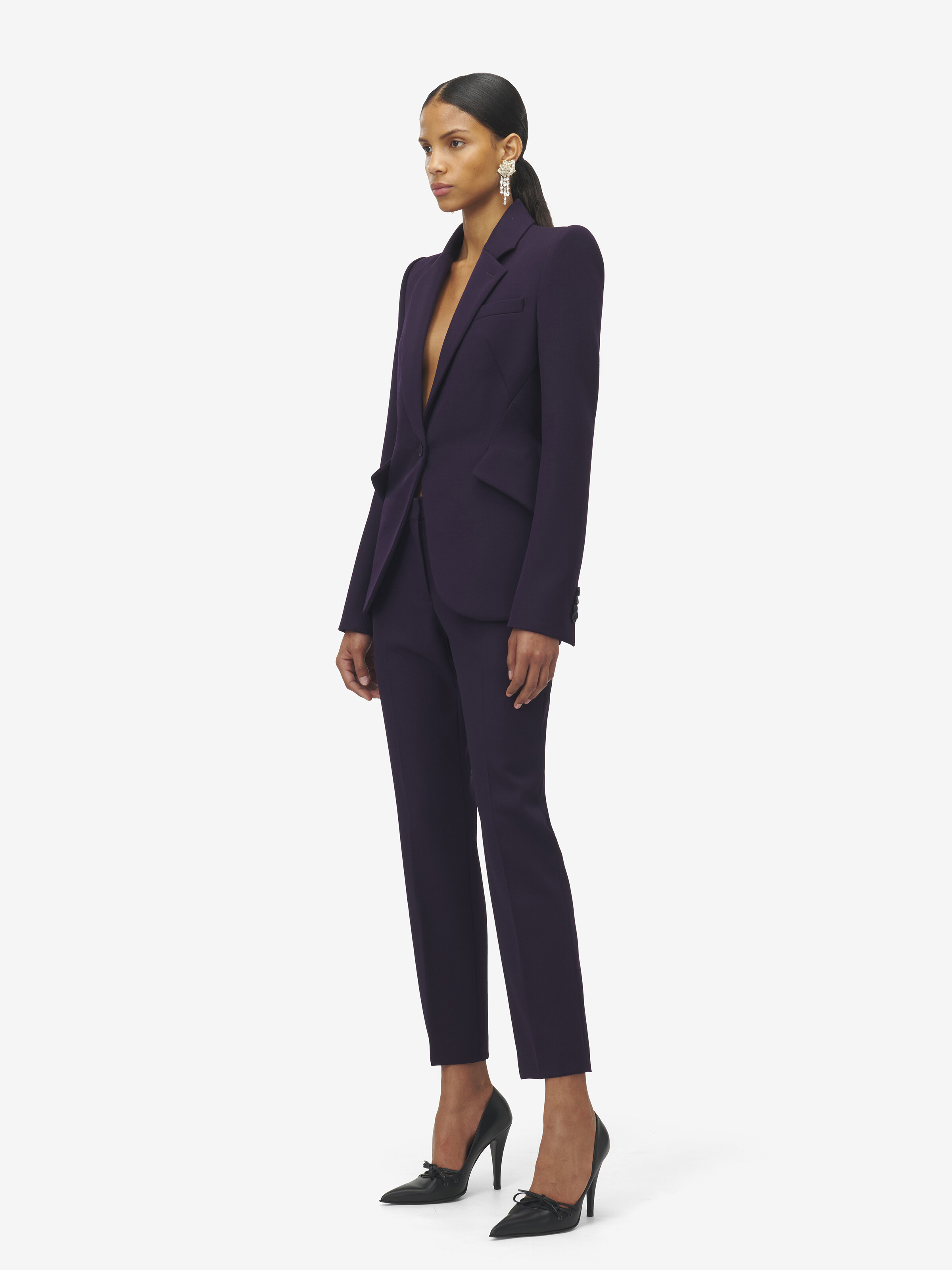 Women's Grain De Poudre Cigarette Trousers in Violet in 100% Wool | Alexander McQueen - image 3