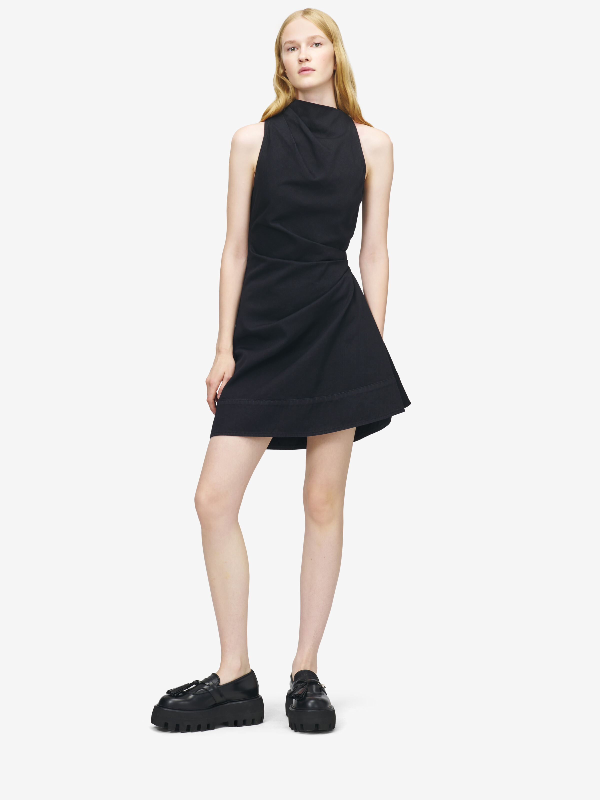Women's Denim Asymmetric Mini Dress in Black in 100% Cotton | Alexander McQueen - image 2