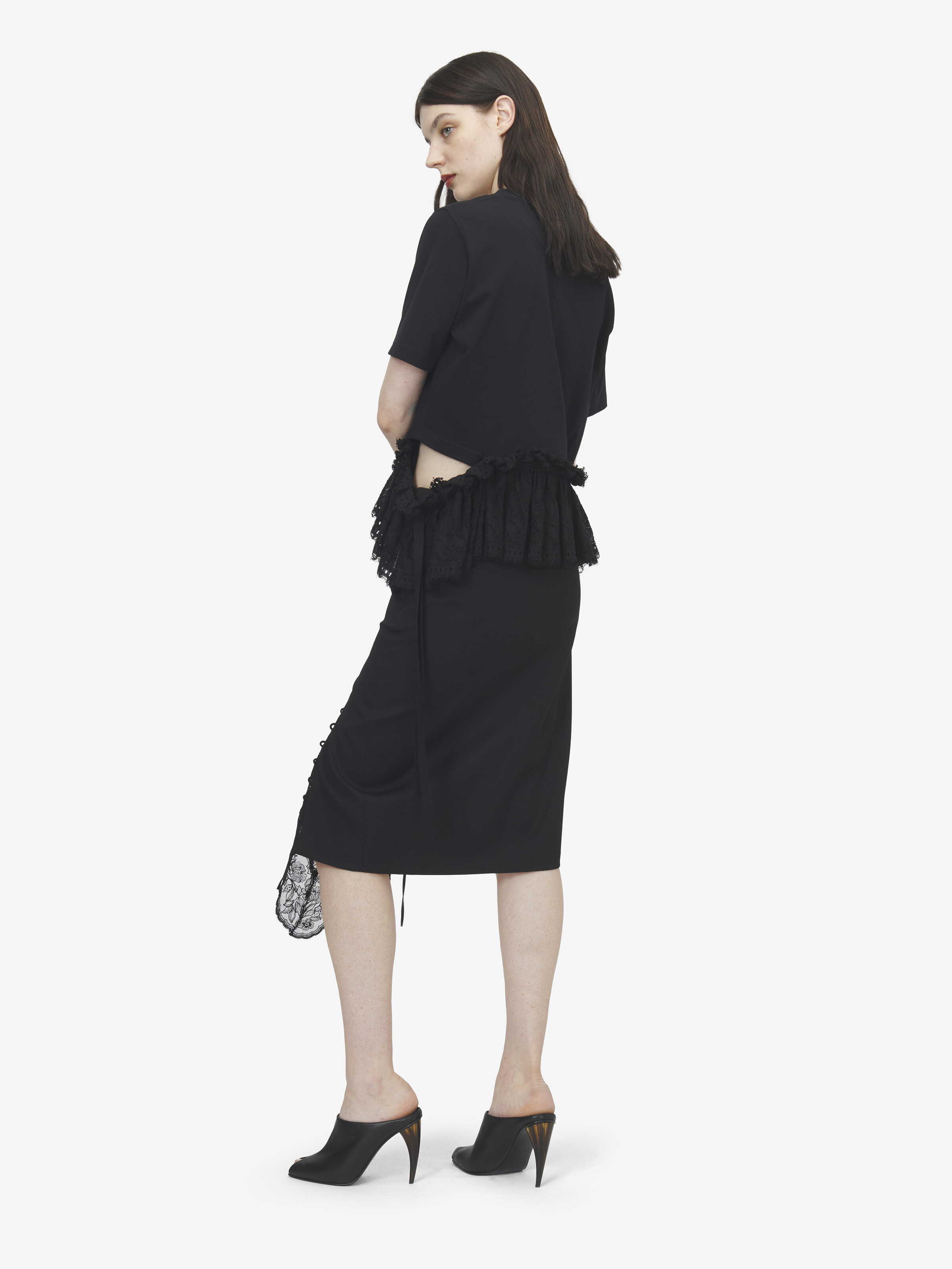 Women's Corset Lacing Panel Pencil Skirt in Black in 100% Wool | Alexander McQueen - image 3