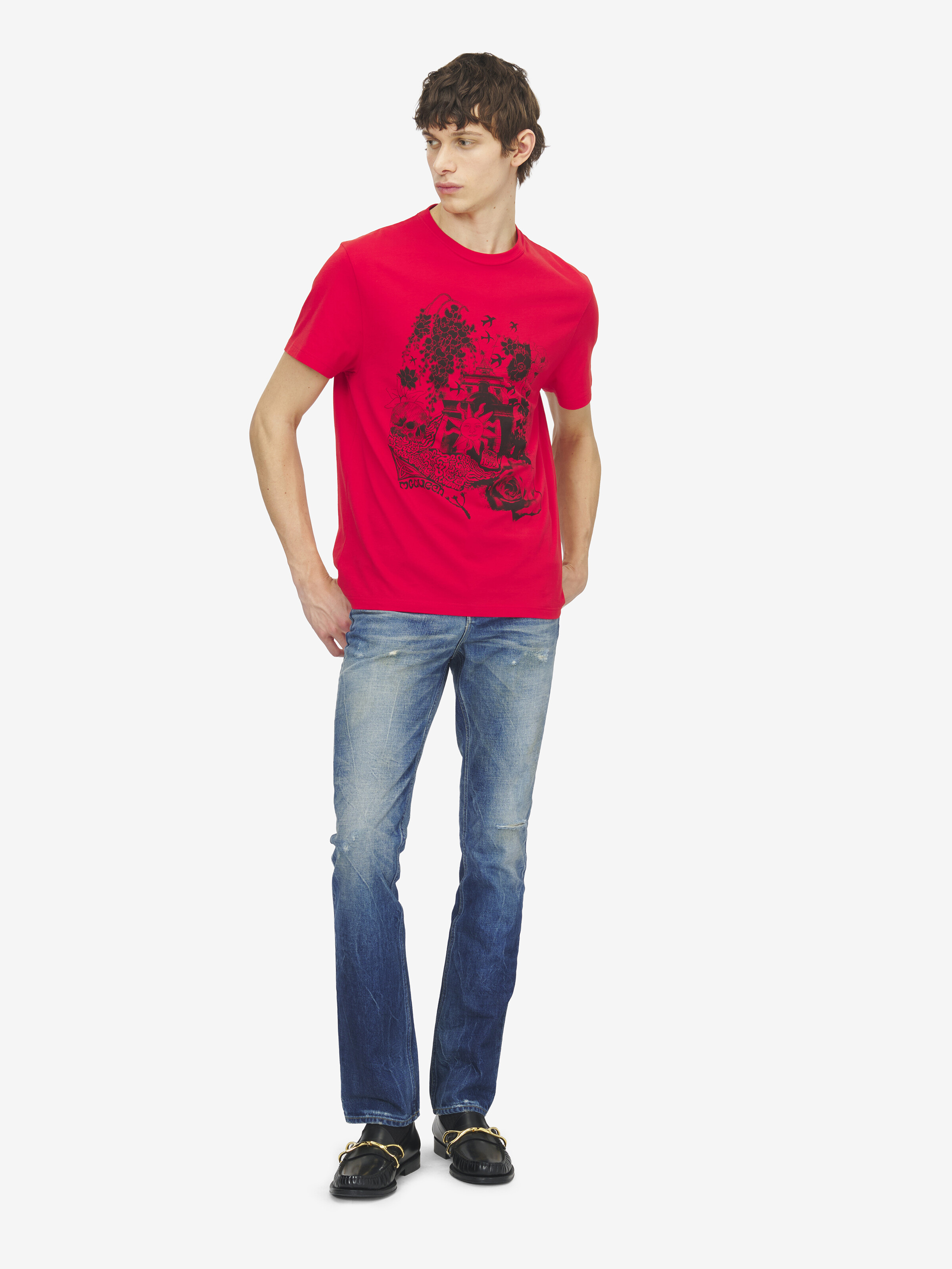 Men's Fanzine Print T-shirt in Red in 100% Cotton | Alexander McQueen - image 2