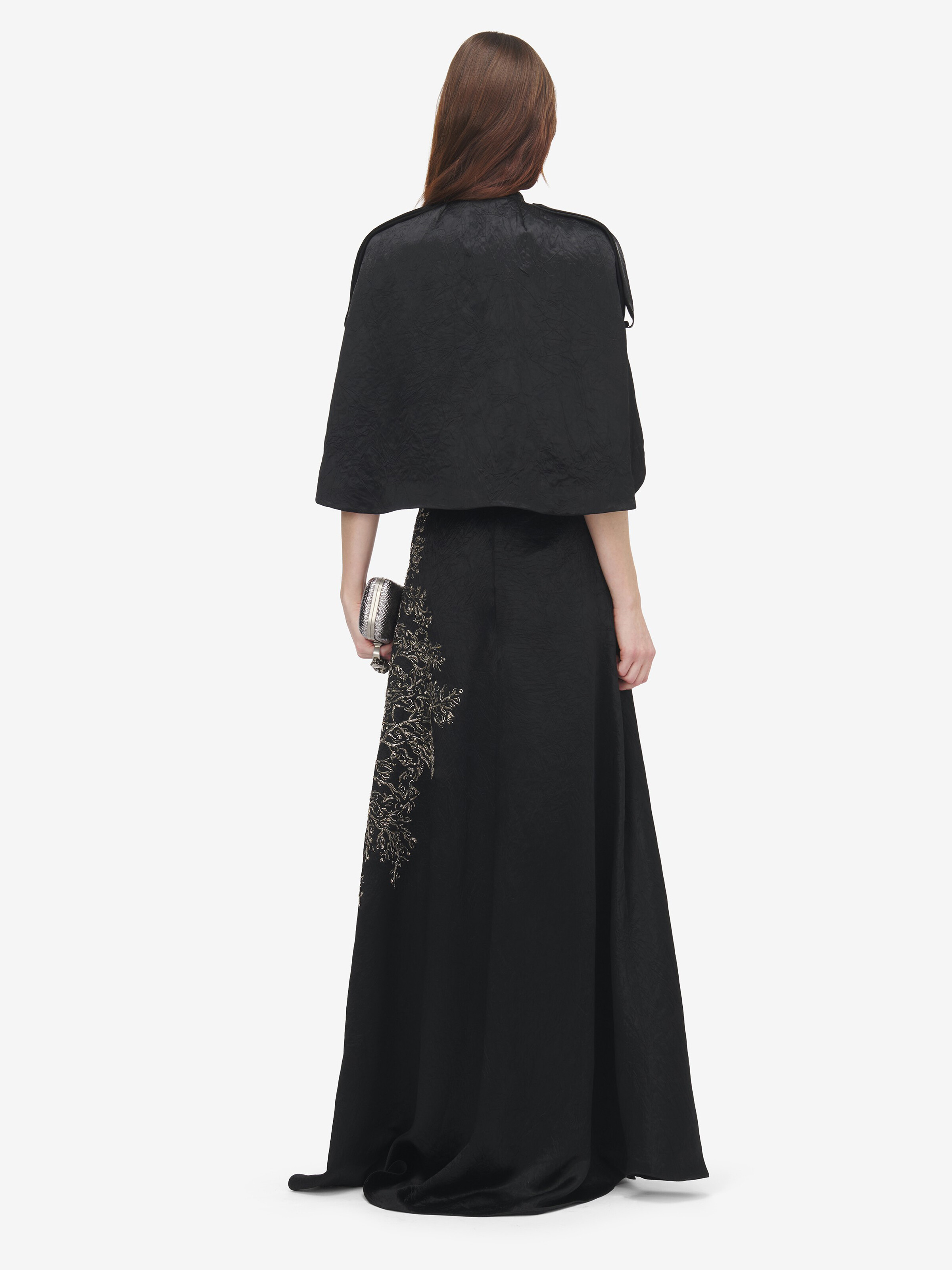 Women's Crushed Satin Cape in Black in Fabric: 100% Acetate -  Lining: 74% Acetate -  26% Silk | Alexander McQueen - image 4