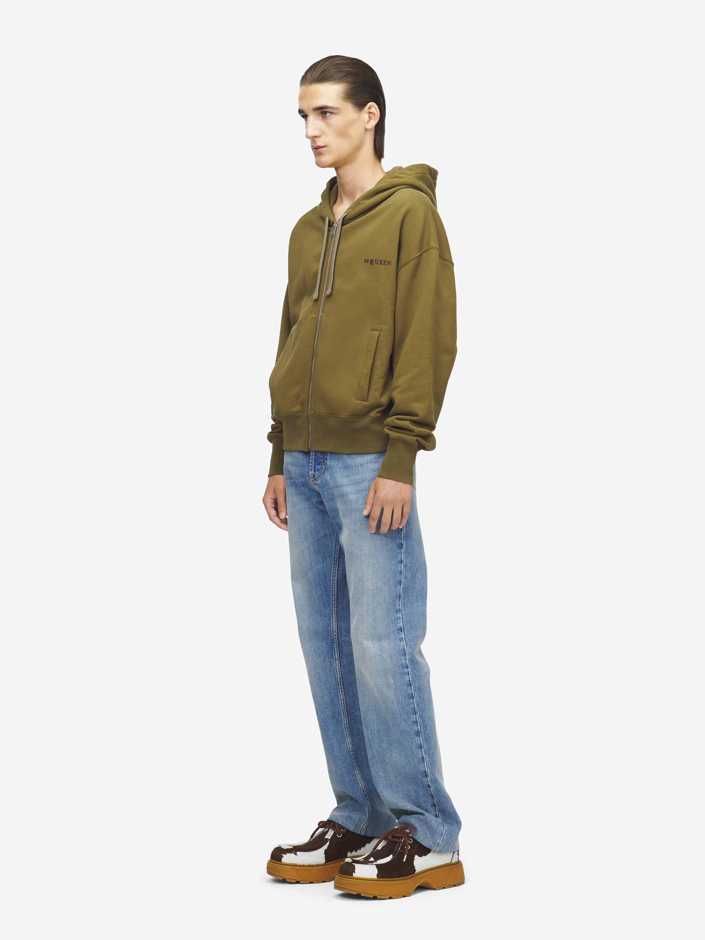 Men's Hooded Zip Through Sweatshirt in Green in 100% Cotton | Alexander McQueen - image 4