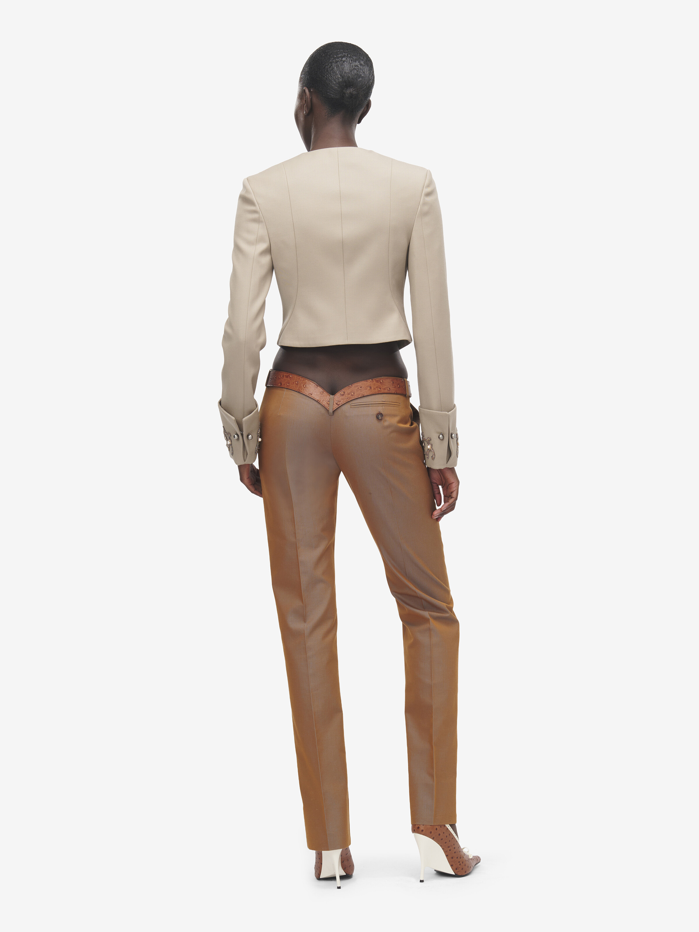 Women's Beaded Frogging Cropped Jacket in Beige in 100% wool -  lining: 100% viscose -  non textile embroidery : plastic -  metal -  glass | Alexander McQueen - image 4