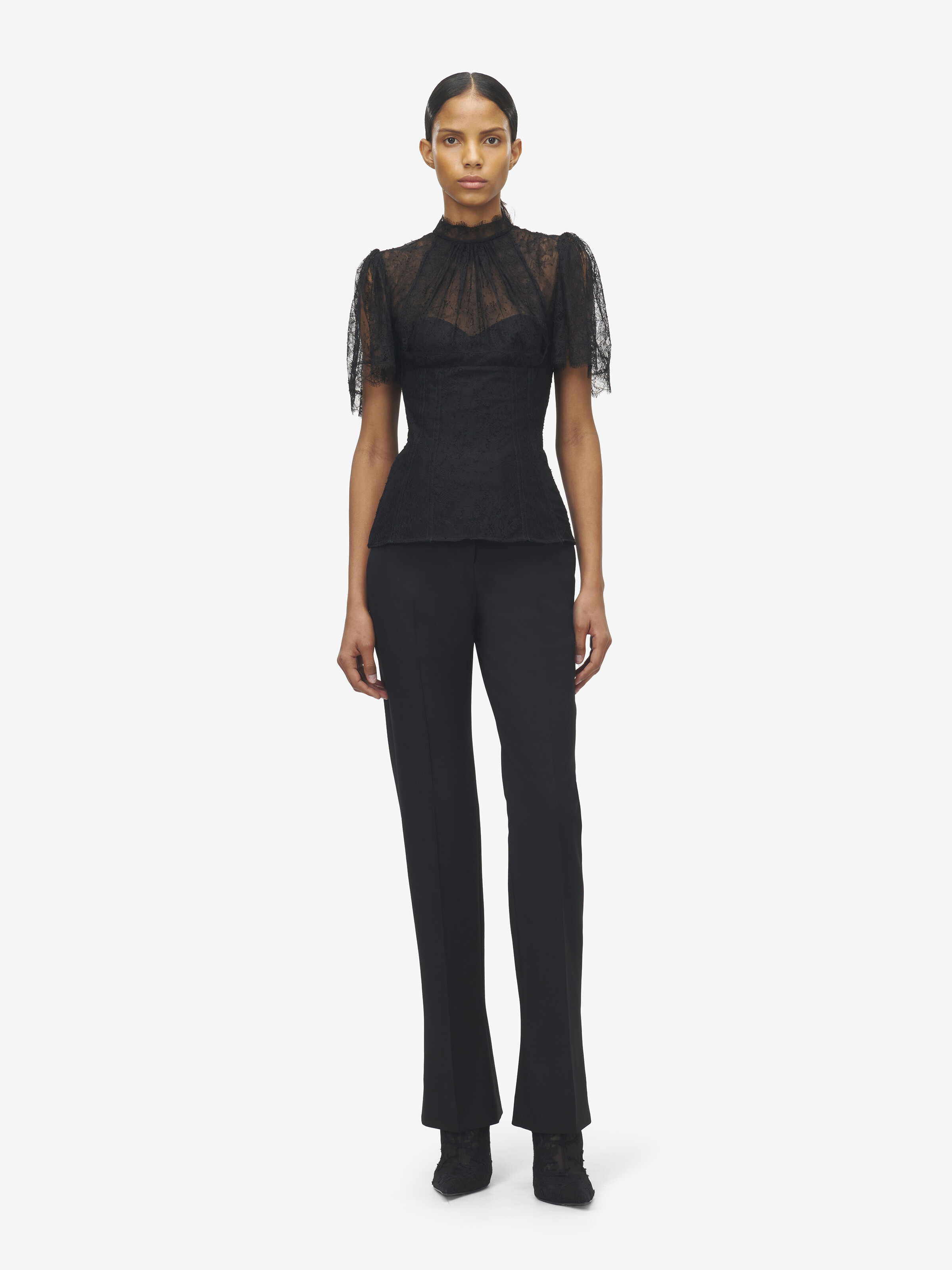 Women's Wool Gabardine Tailored Trousers in Black in 98% Wool, 2% Elastane | Alexander McQueen - image 1