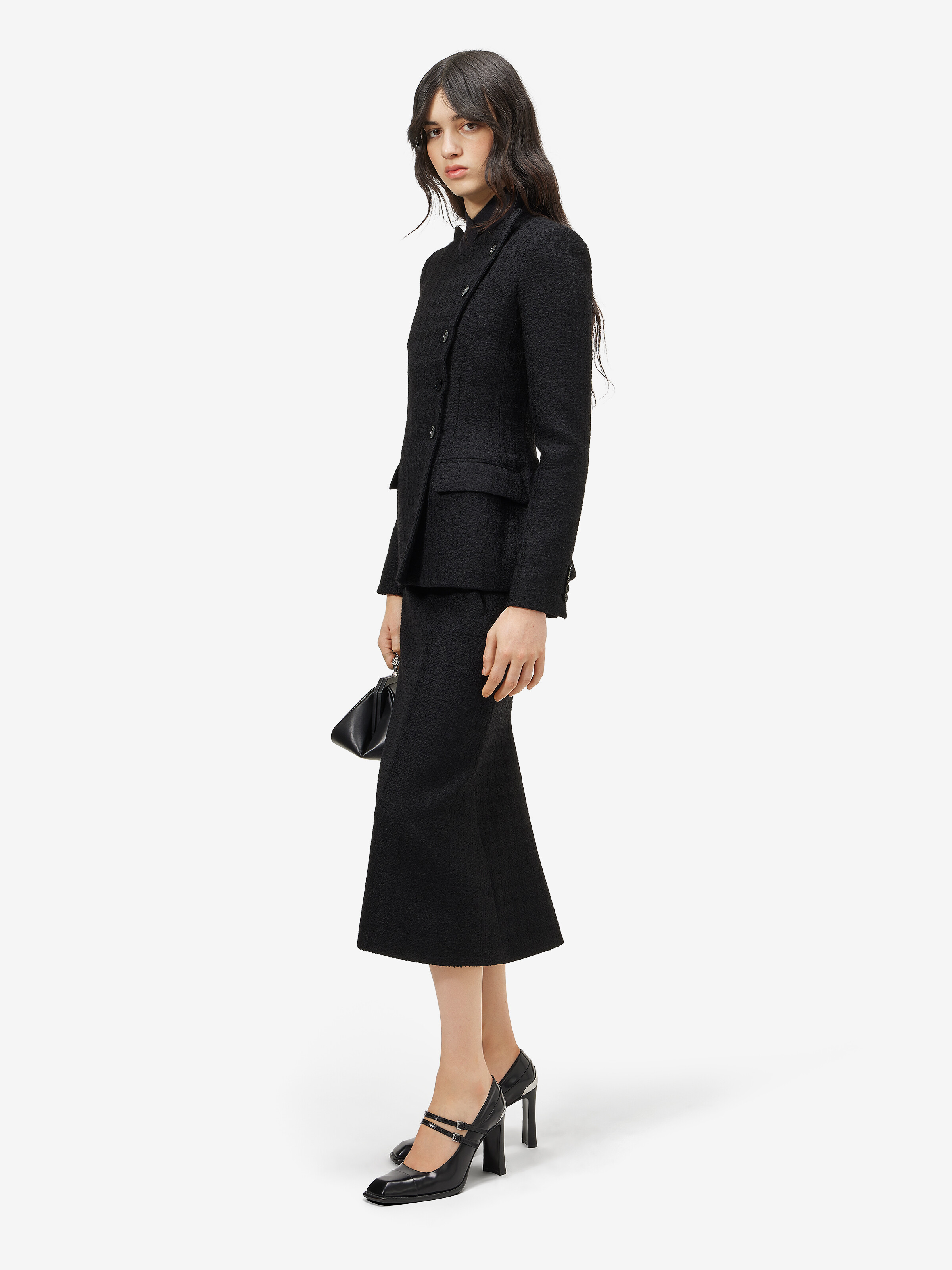 Women's Light Tweed Single-breasted Jacket in Black in 96% wool, 3% mohair, 1% elastane -  lining: 100% viscose | Alexander McQueen - image 3