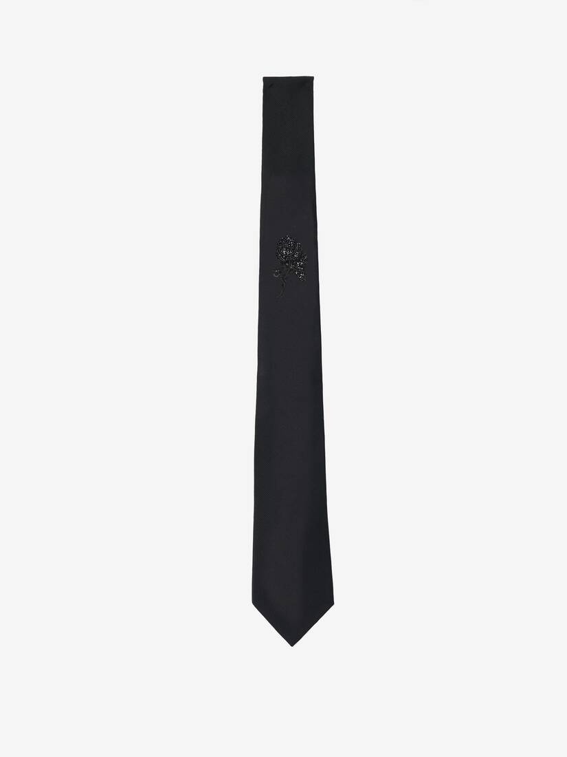 Jet Rose Embroidered Tie | Alexander McQueen - image 1