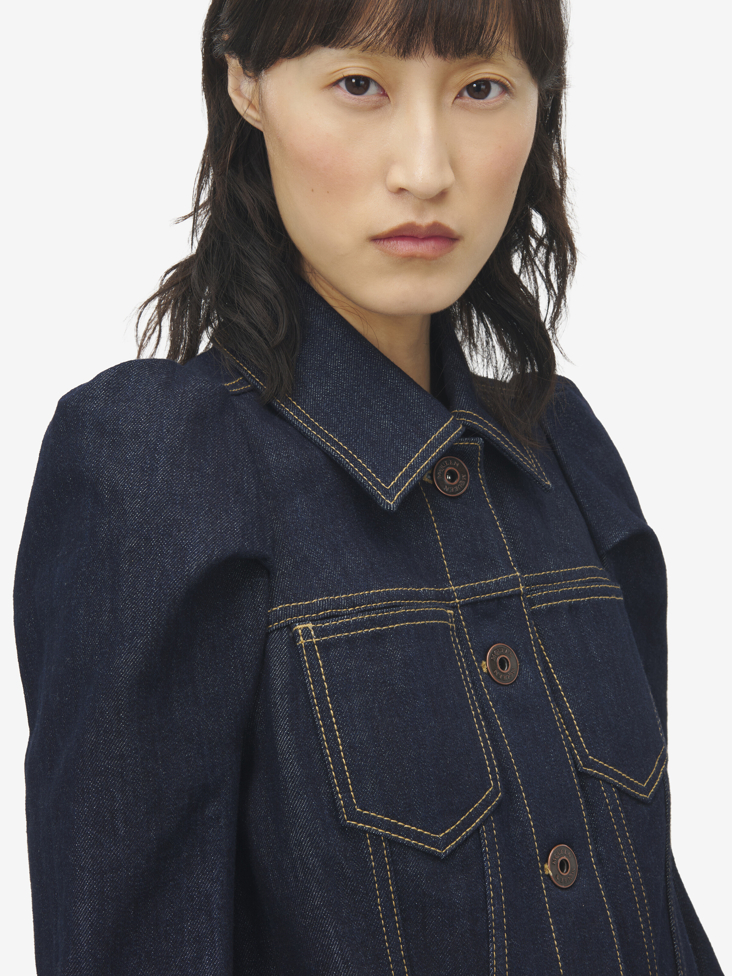 Veste en denim à épaules pincées pour Femme en Bleu foncé délavé in 100% Coton | Alexander McQueen - image 5