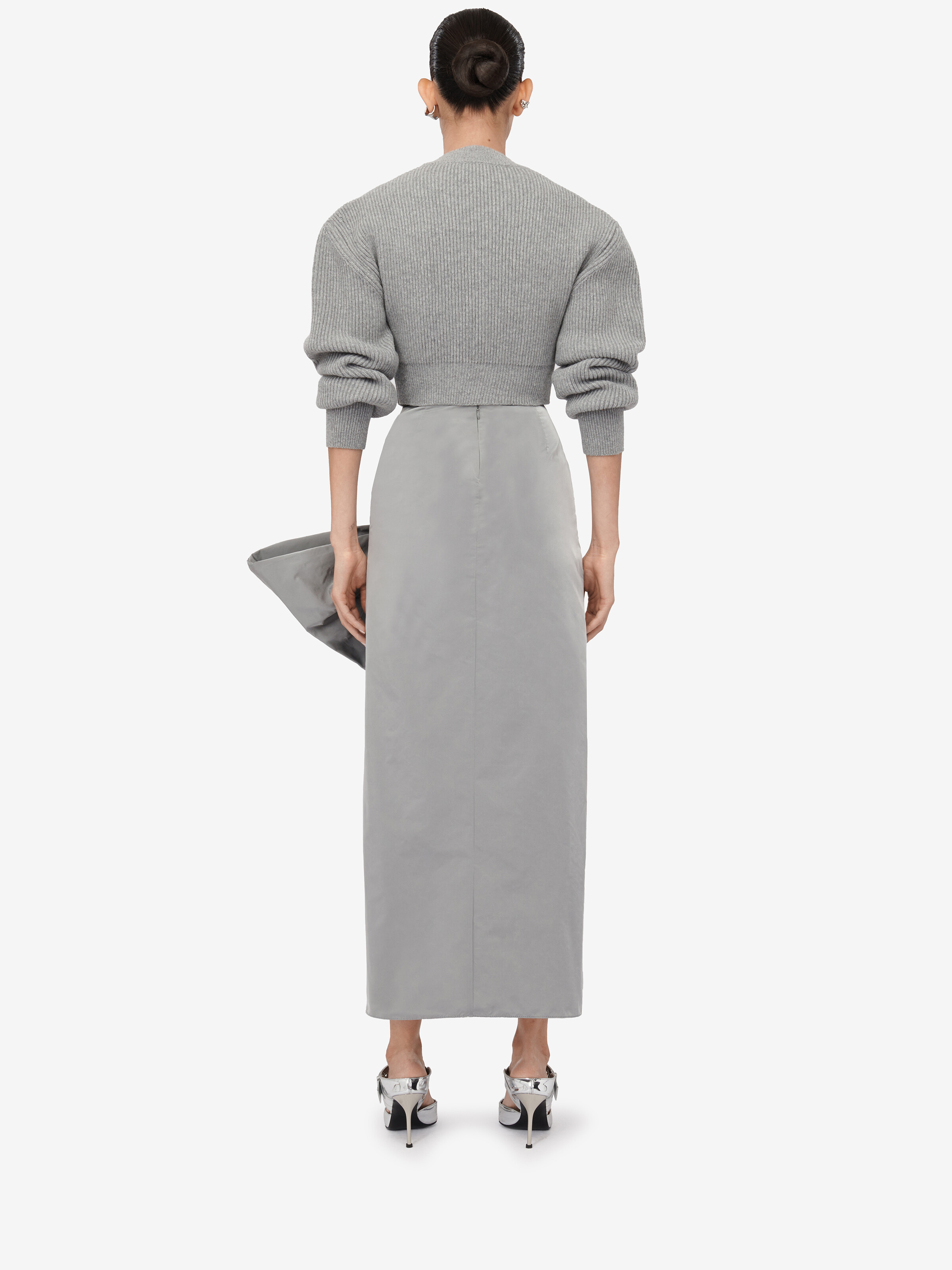 Women's Bow Detail Slim Skirt in Silver in 100% Polyester | Alexander McQueen - image 4