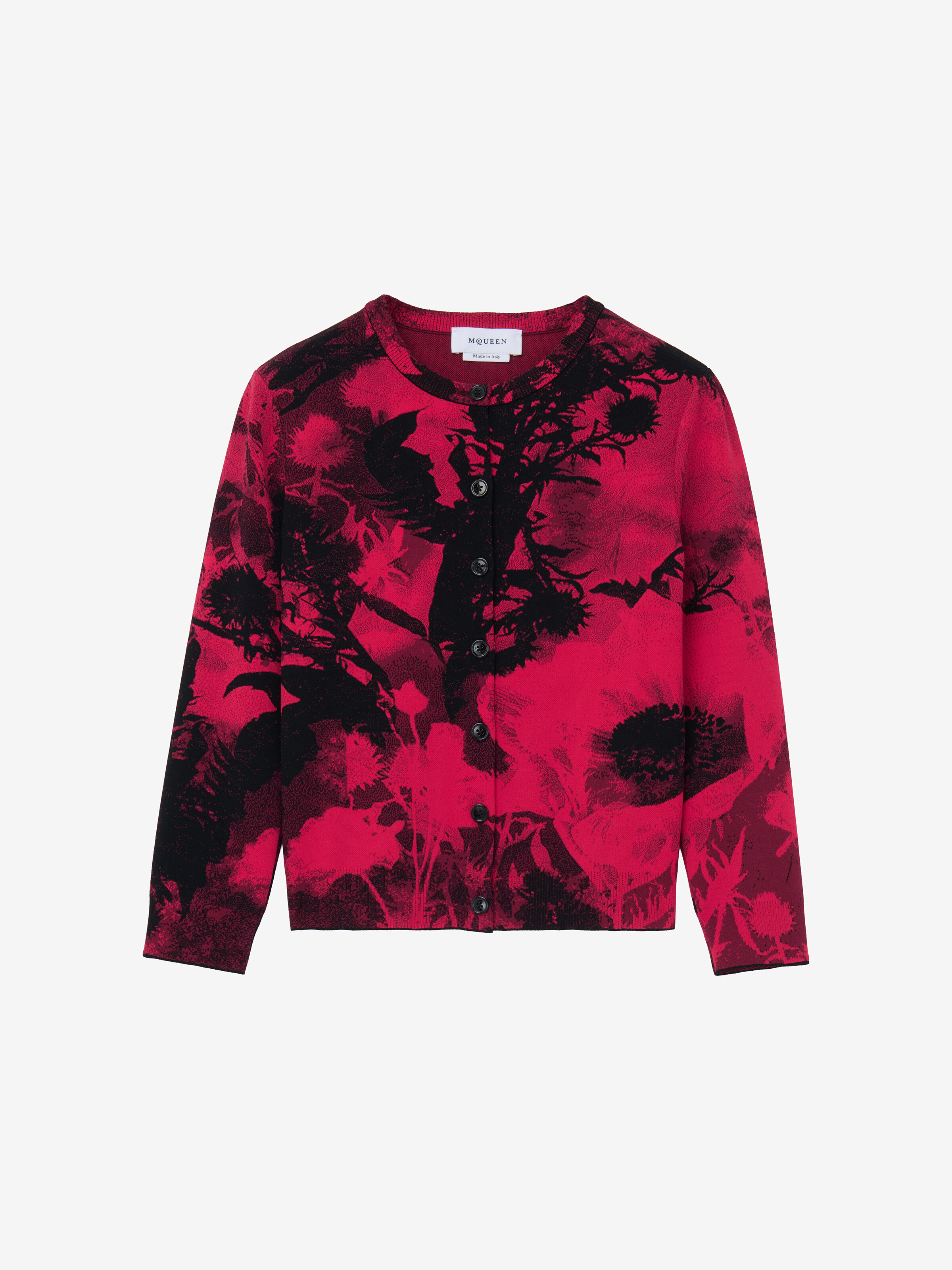 Women's Floral Jacquard Cardigan in Red/Black in 83% Viscose, 17% Polyester | Alexander McQueen - image 1